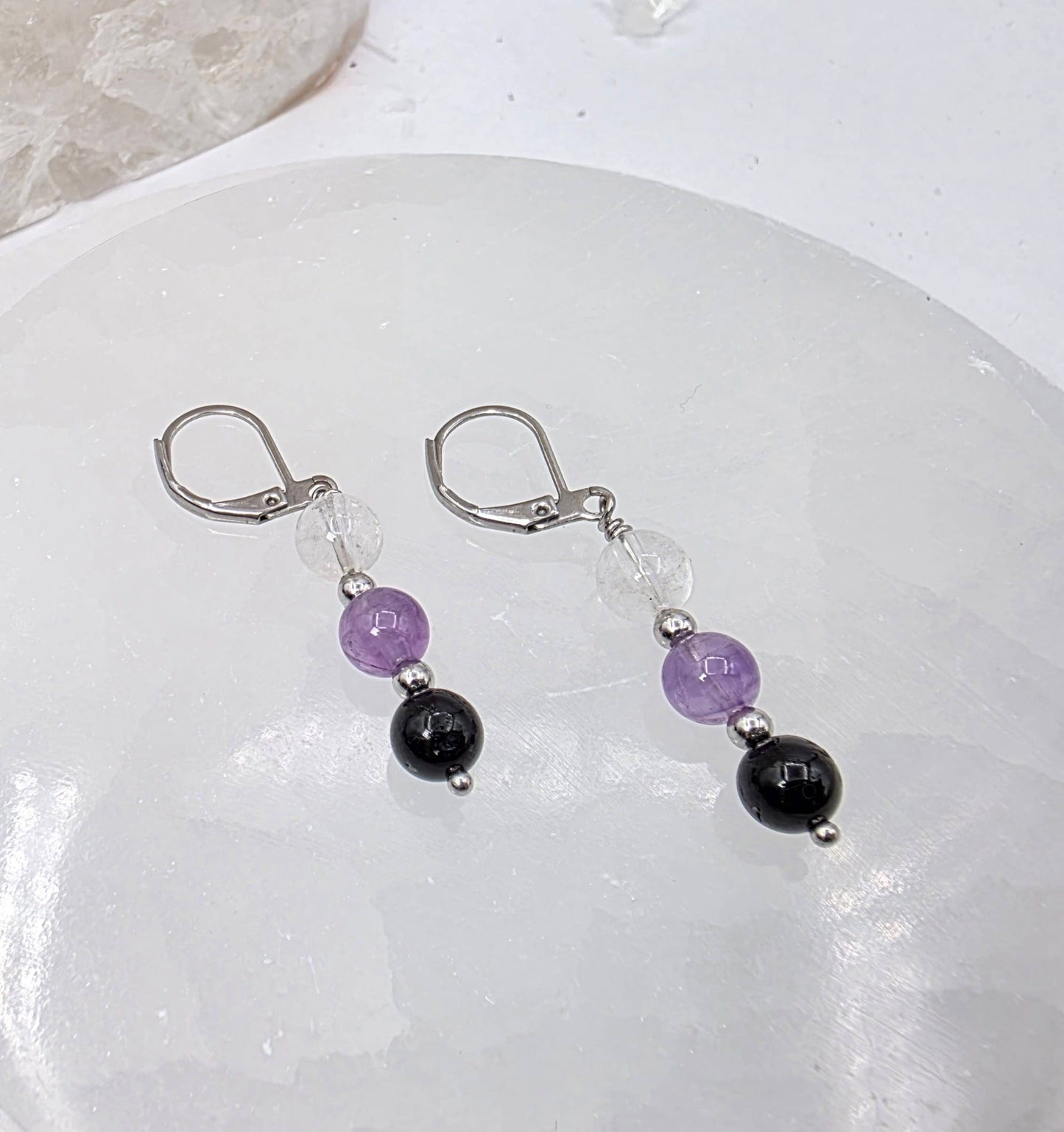 SACRED SPACE -Clear Quartz, Amethyst, Black Onyx Jewelry Set