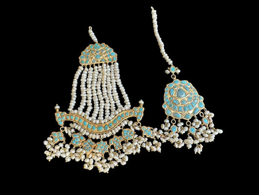 JTK9 Anuja jhoomar tika in feroza/ turquoise ( READY TO SHIP )