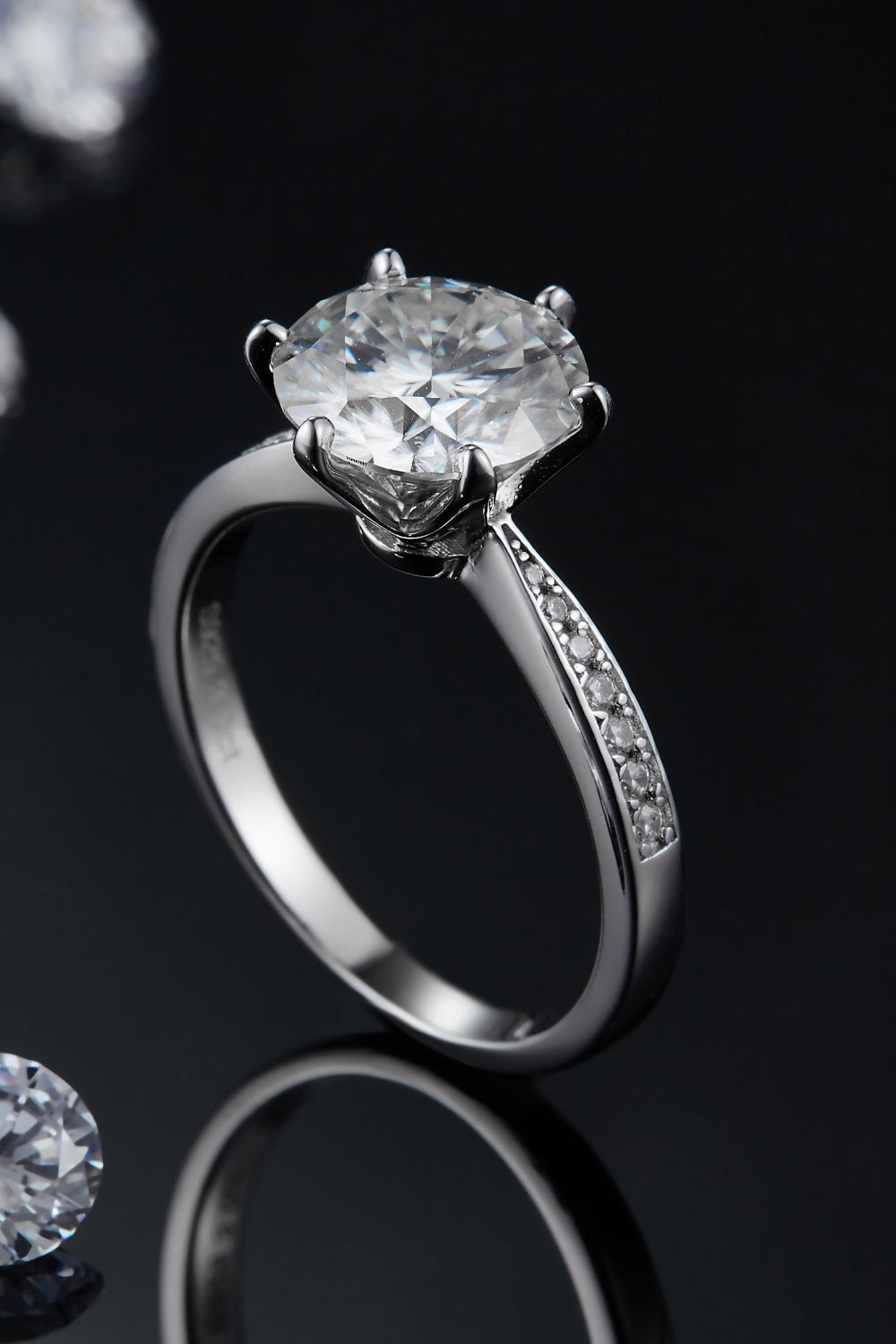 3 Carat Brilliant Round Cut Sparkala™ Side Stone Ring (Platinum Over Pure Sterling Silver)