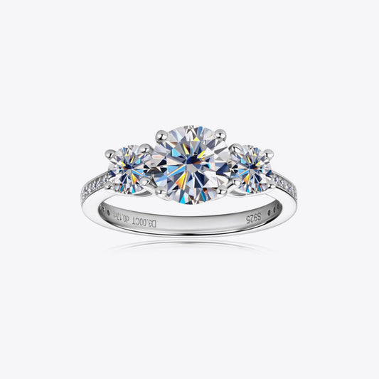 3 Carat 3-Stone Round Brilliant Round Cut Sparkala™ Platinum-Plated 925 Sterling Silver Ring