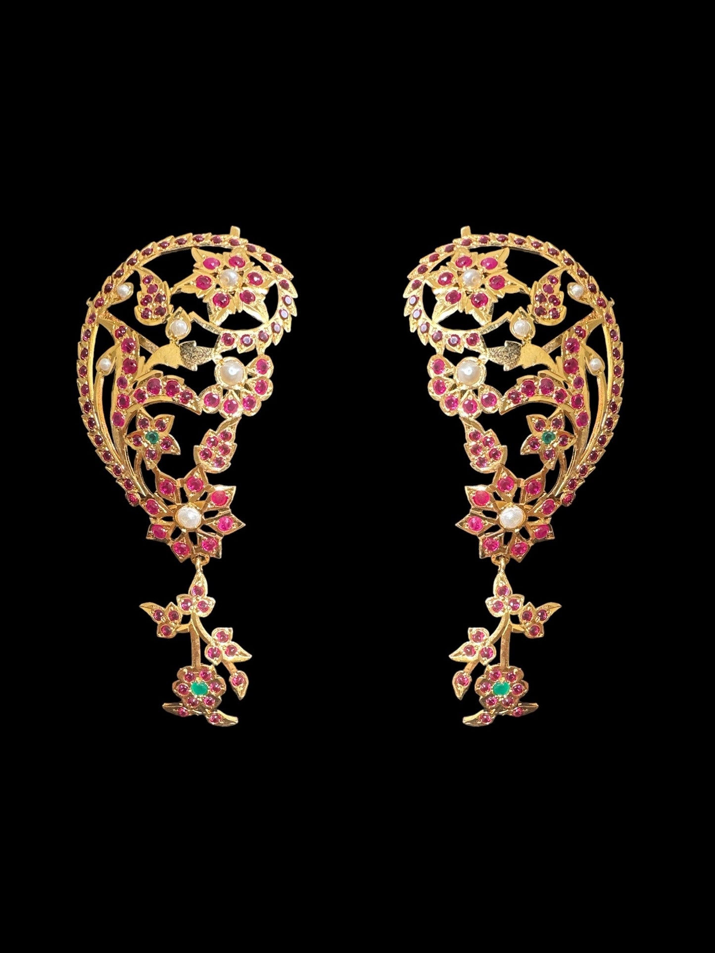 Gold plated silver ear cuffs in ruby emerald ( SHIPS IN 5 WEEKS )