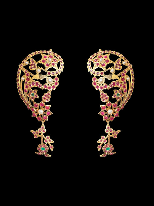 Gold plated silver ear cuffs in ruby emerald ( SHIPS IN 5 WEEKS )
