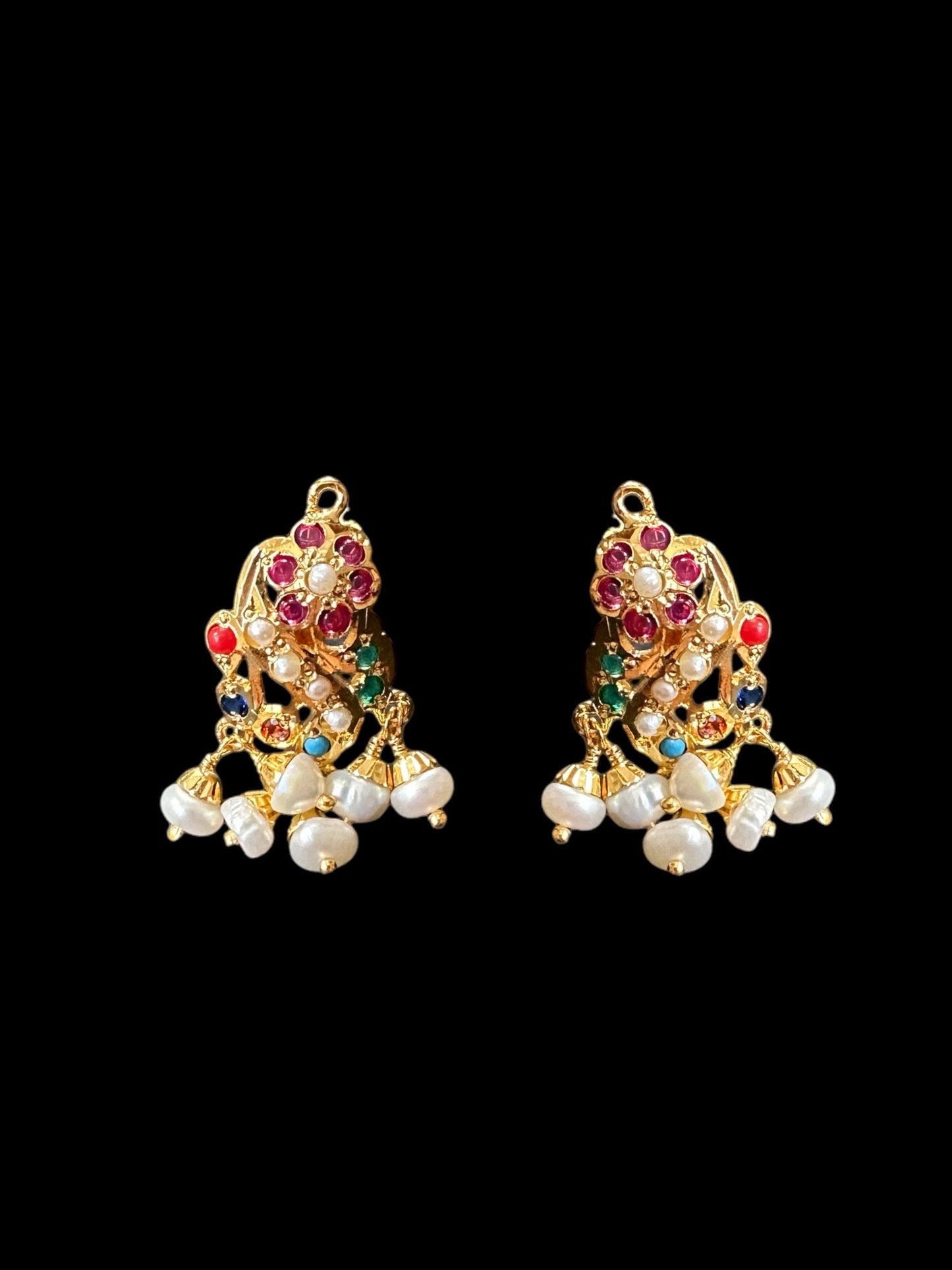 Gold plated jadau silver pendant set in navratan   ( SHIPS IN 5 WEEKS )
