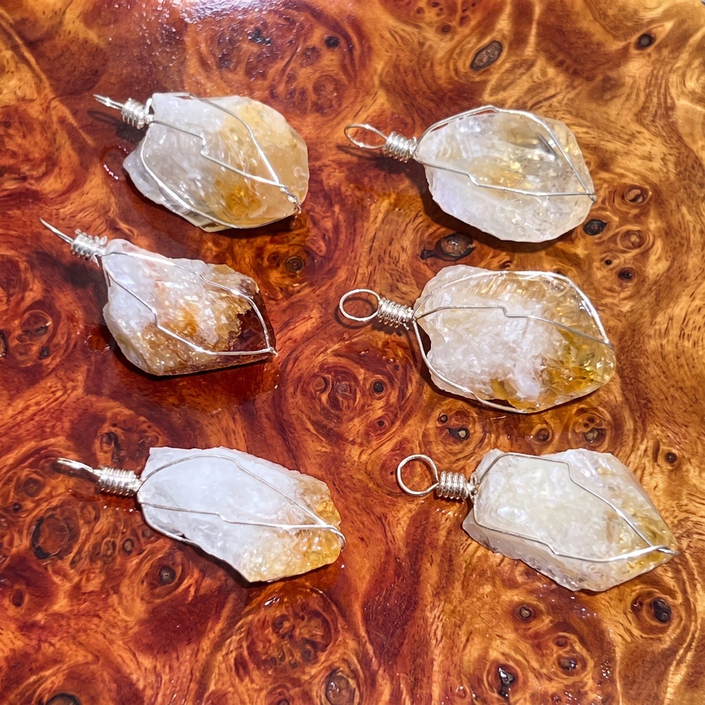 Raw Citrine Crystal Point Pendant (Silver Plated Wire Wrapped)