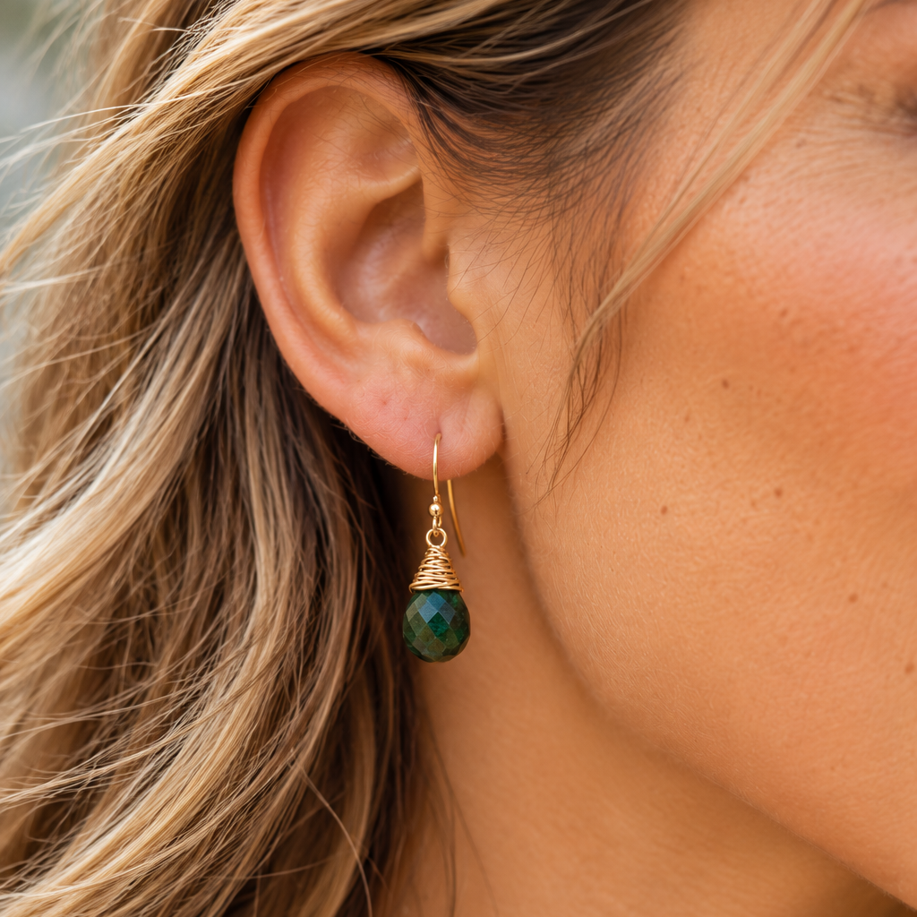 Dainty Green African Jade Earrings – 14K Gold Filled