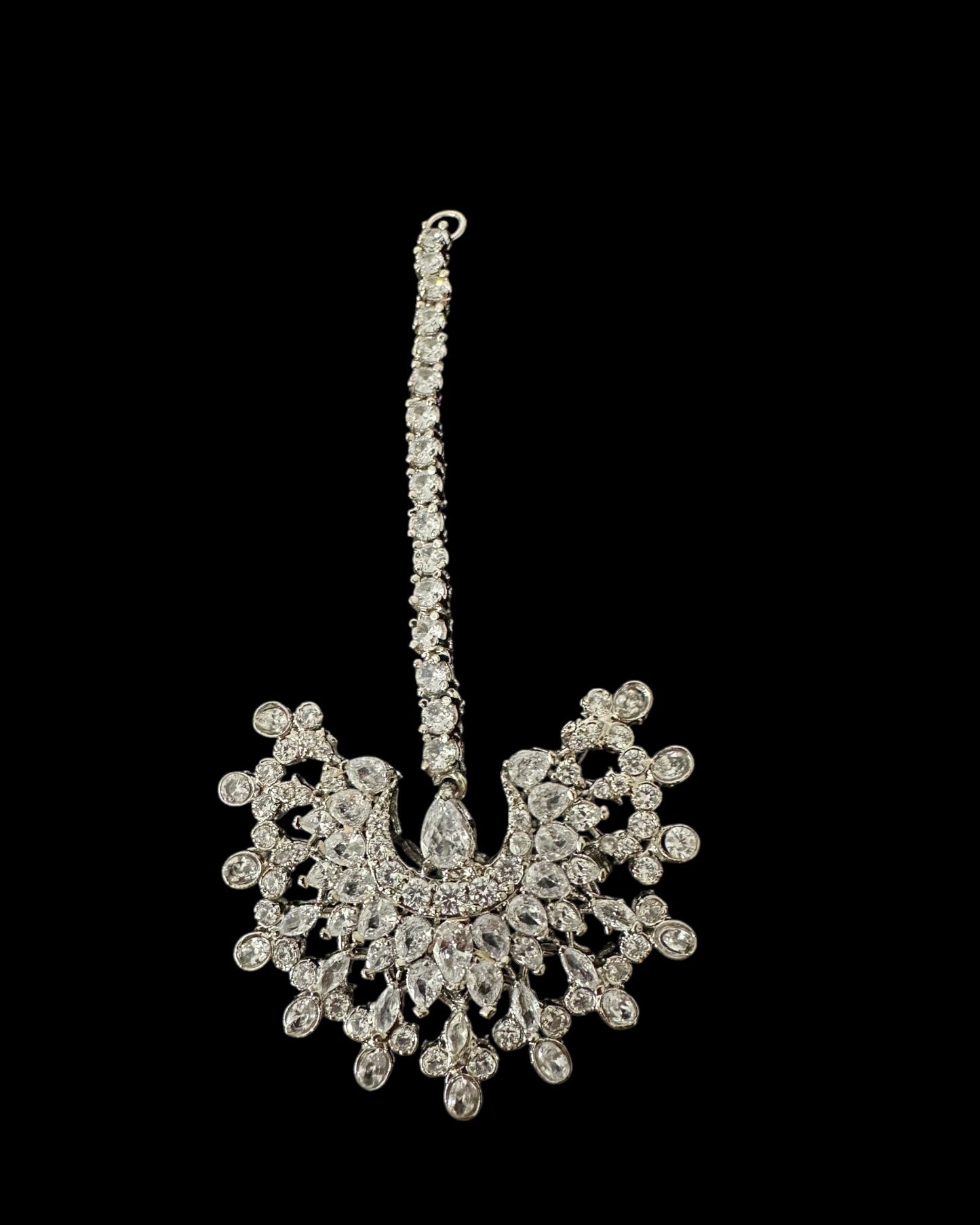 DJET95 Subhana silver plated chandbali earrings tika set  ( READY TO SHIP )