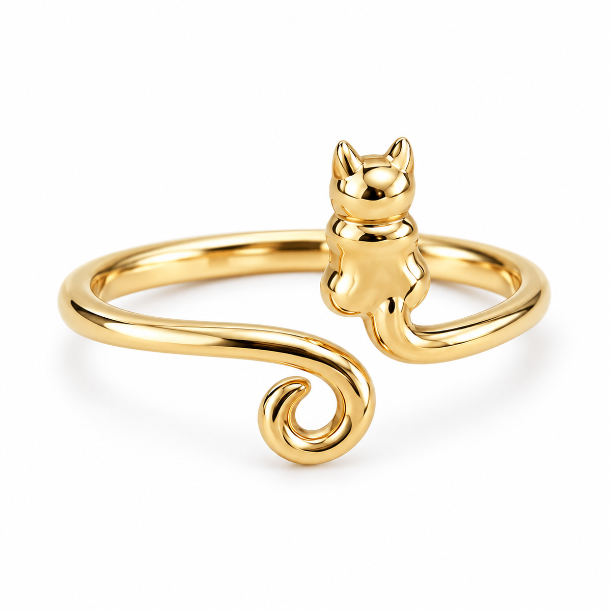 Bronze Adjustable Cat Ring – Gold Tone Kitty Wrap Ring
