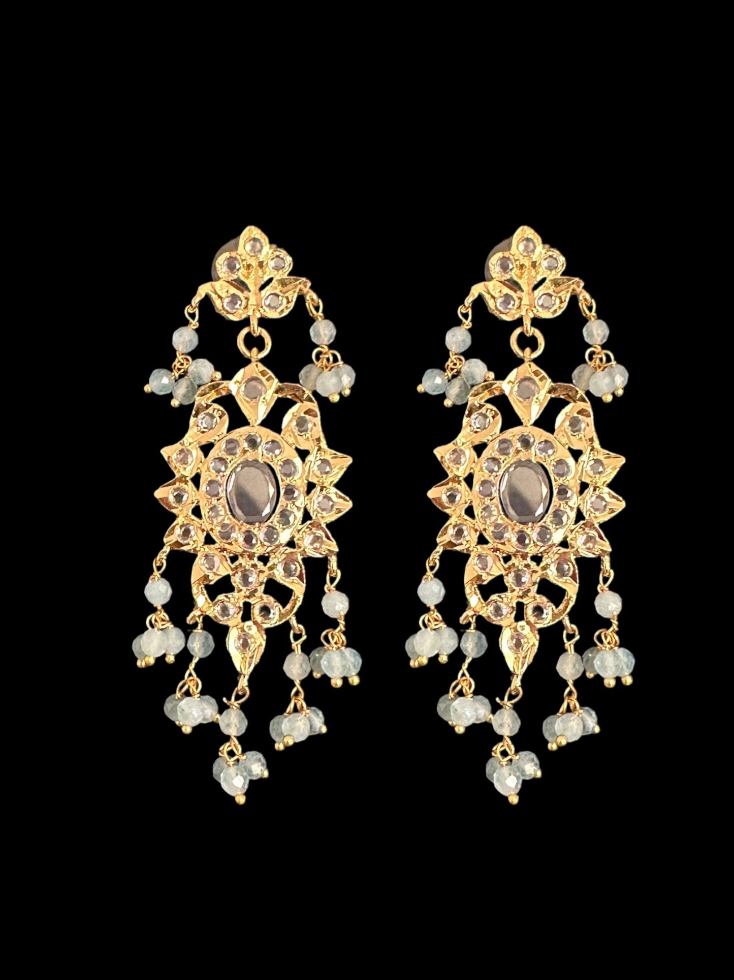 DLN123 Himah long necklace with earrings in real aquamarine beads ( SHIPS IN 2 WEEKS )