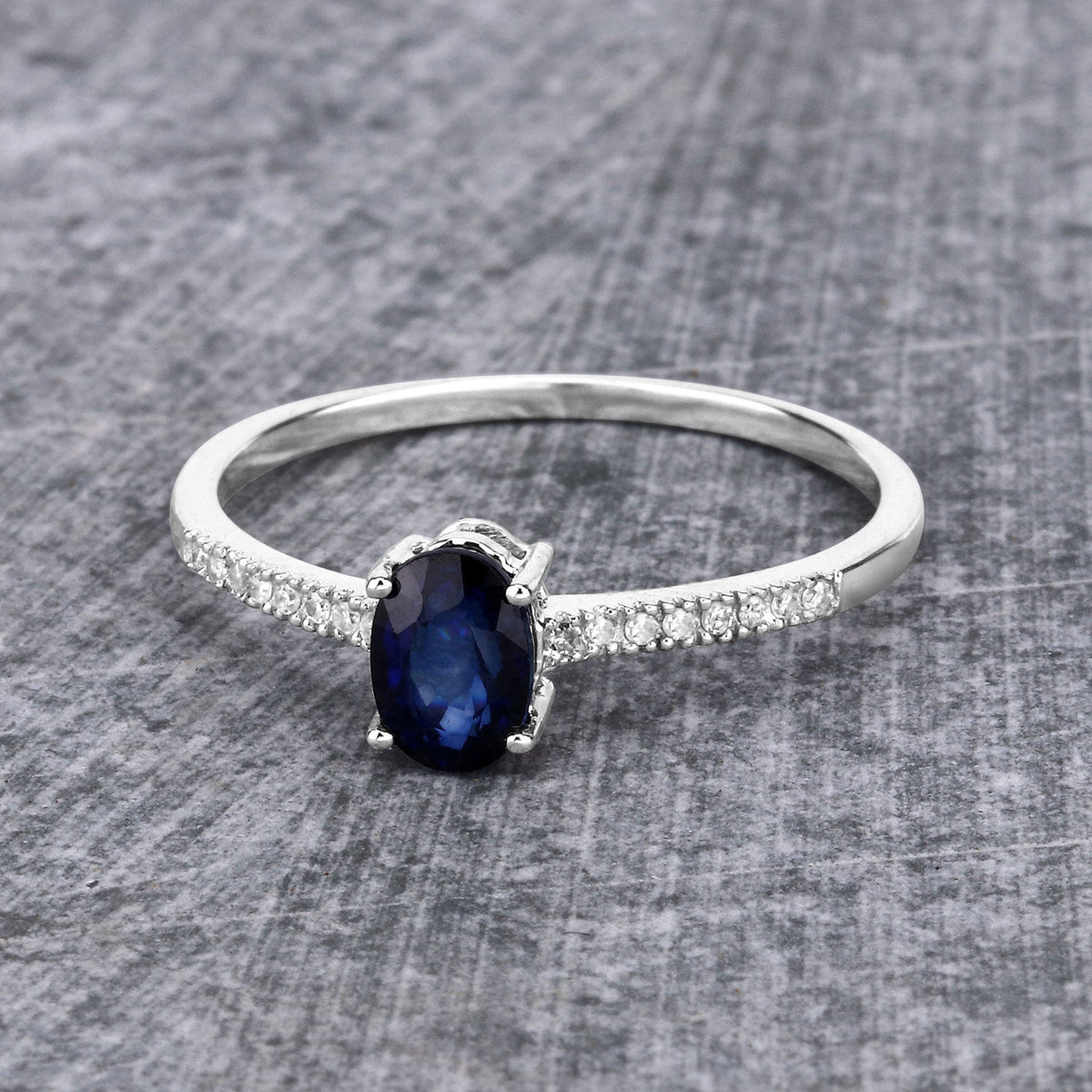 0.54 Carat Genuine Blue Sapphire and White Diamond 14K White Gold Ring