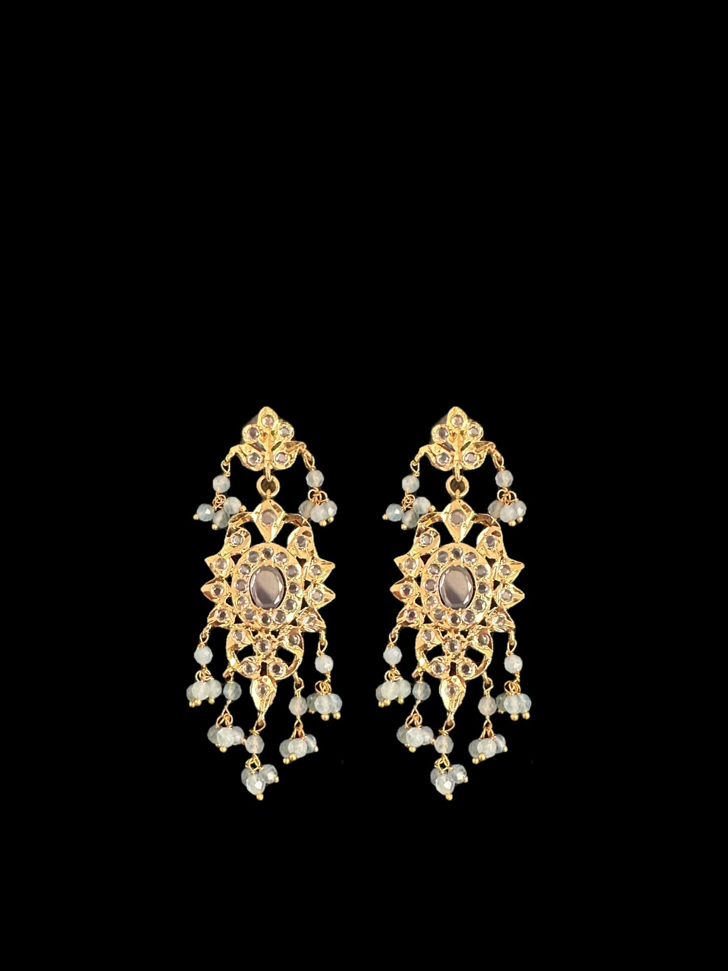 DLN123 Himah long necklace with earrings in real aquamarine beads ( SHIPS IN 2 WEEKS )