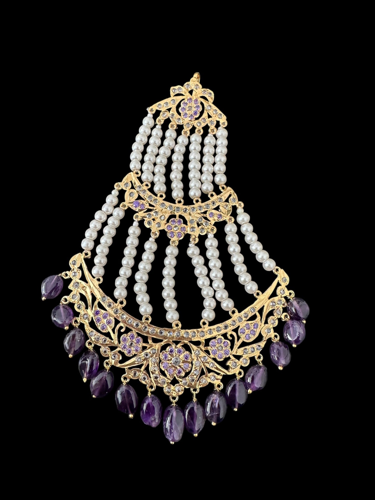 DJHR122 Insia Hyderabadi jhoomar in amethyst / purple beads  ( READY TO SHIP  )