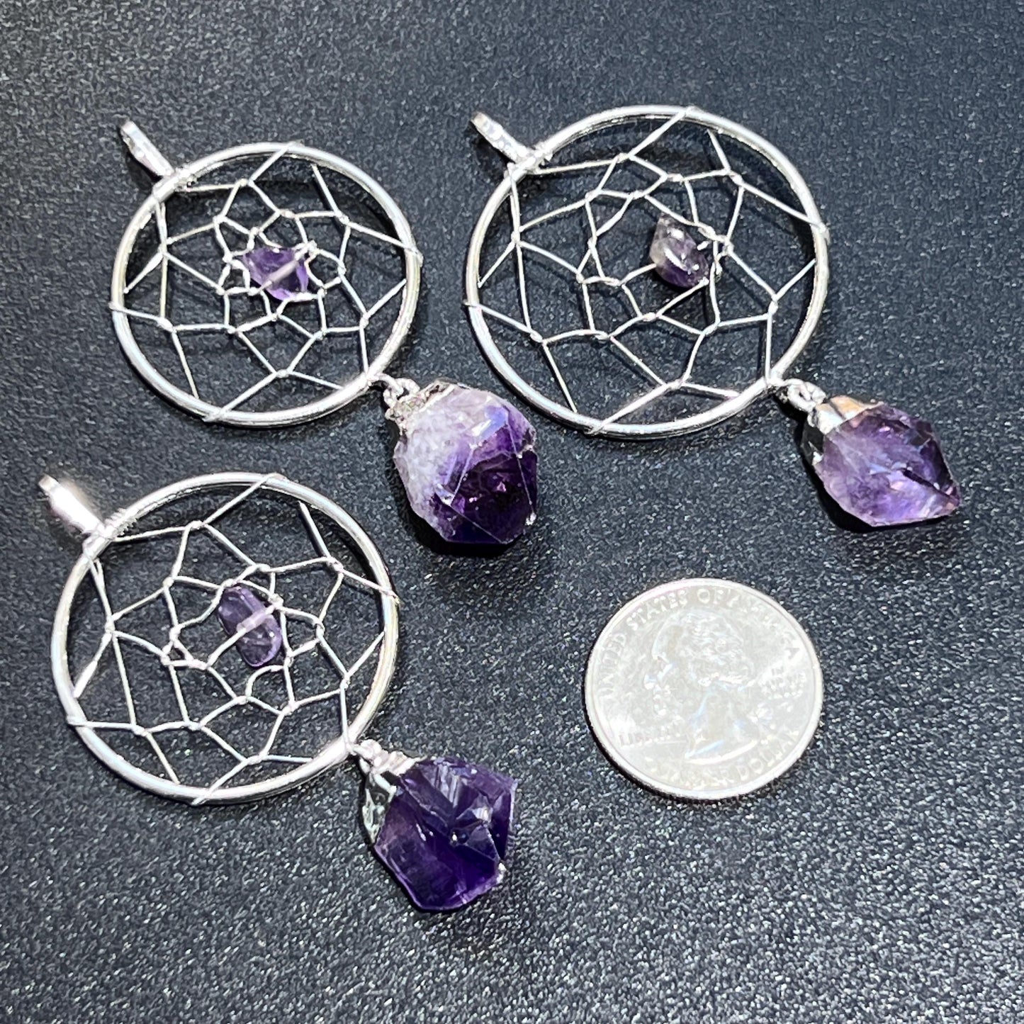 Dreamcatcher Pendant (Amethyst Crystal)(Silver Plated)
