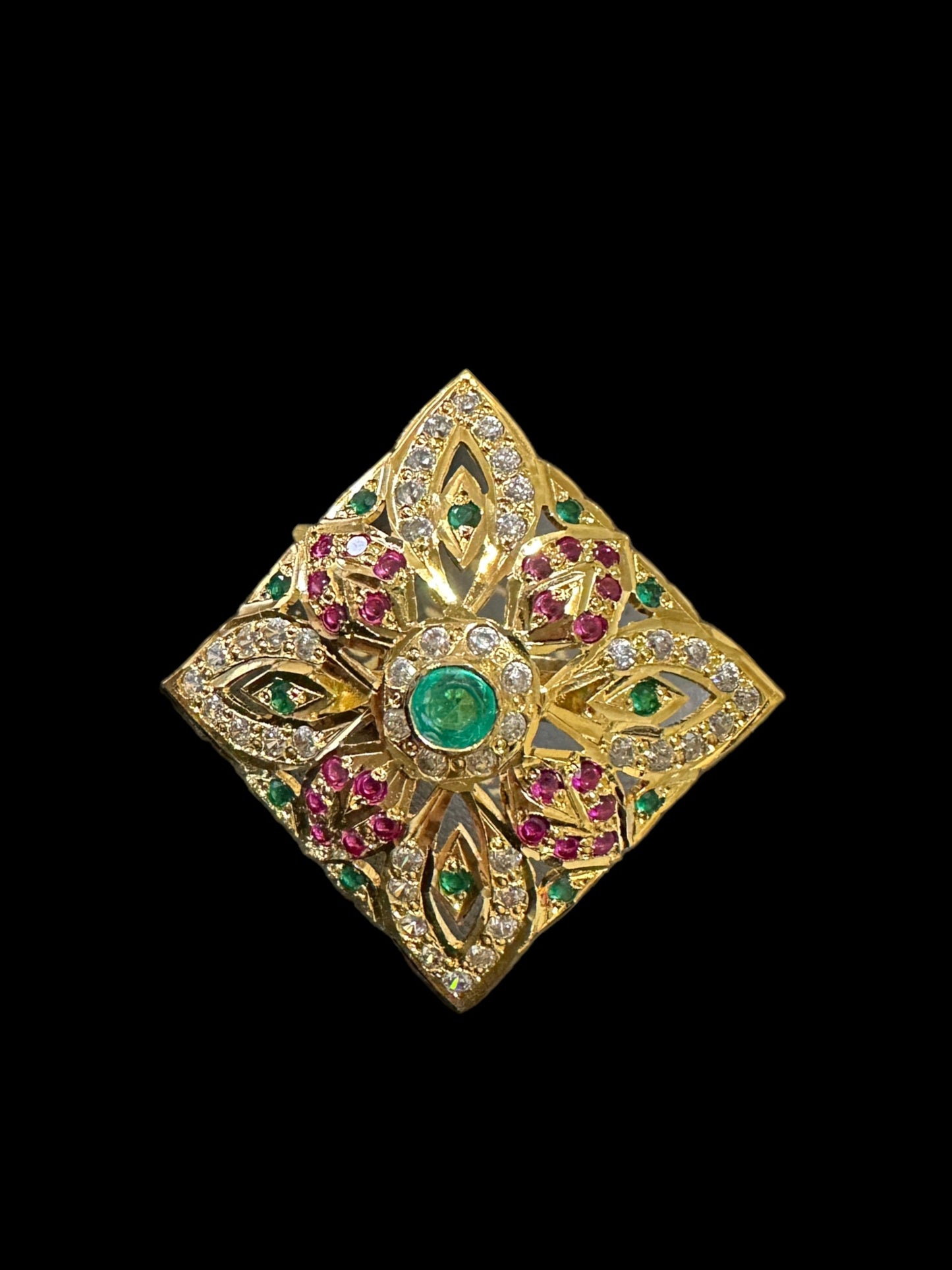 Ruby emerald gold plated silver ring ( SHIPS IN 5 WEEKS )