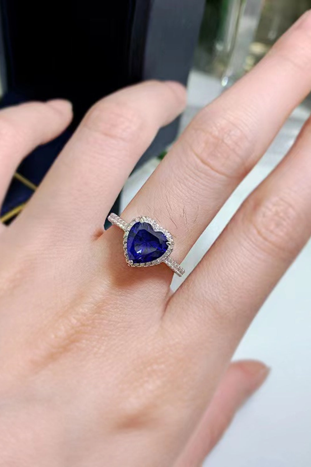 2 Carat Blue Sparkala™ Heart-Shaped Side Stone Ring