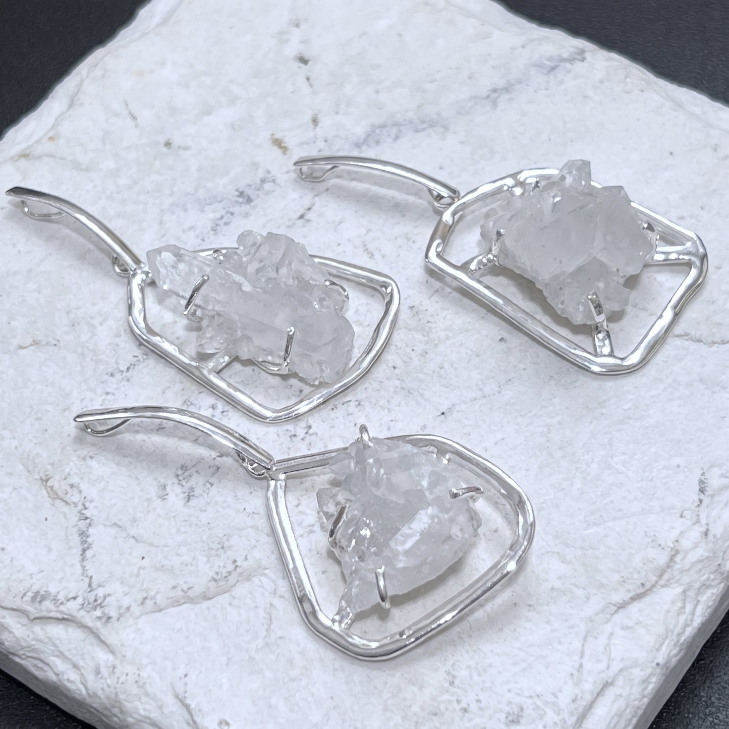 Quartz Crystal Cluster Pendant (Silver Plated) Statement Piece
