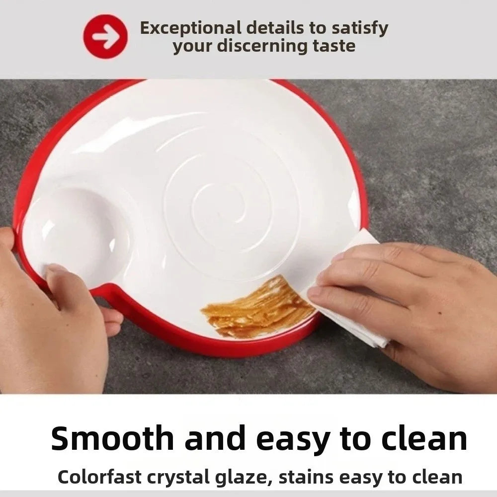 Thickened Melamine Dumpling & Sushi Plate (24cm) – Drop-Resistant Serving Tray with Sauce Compartment