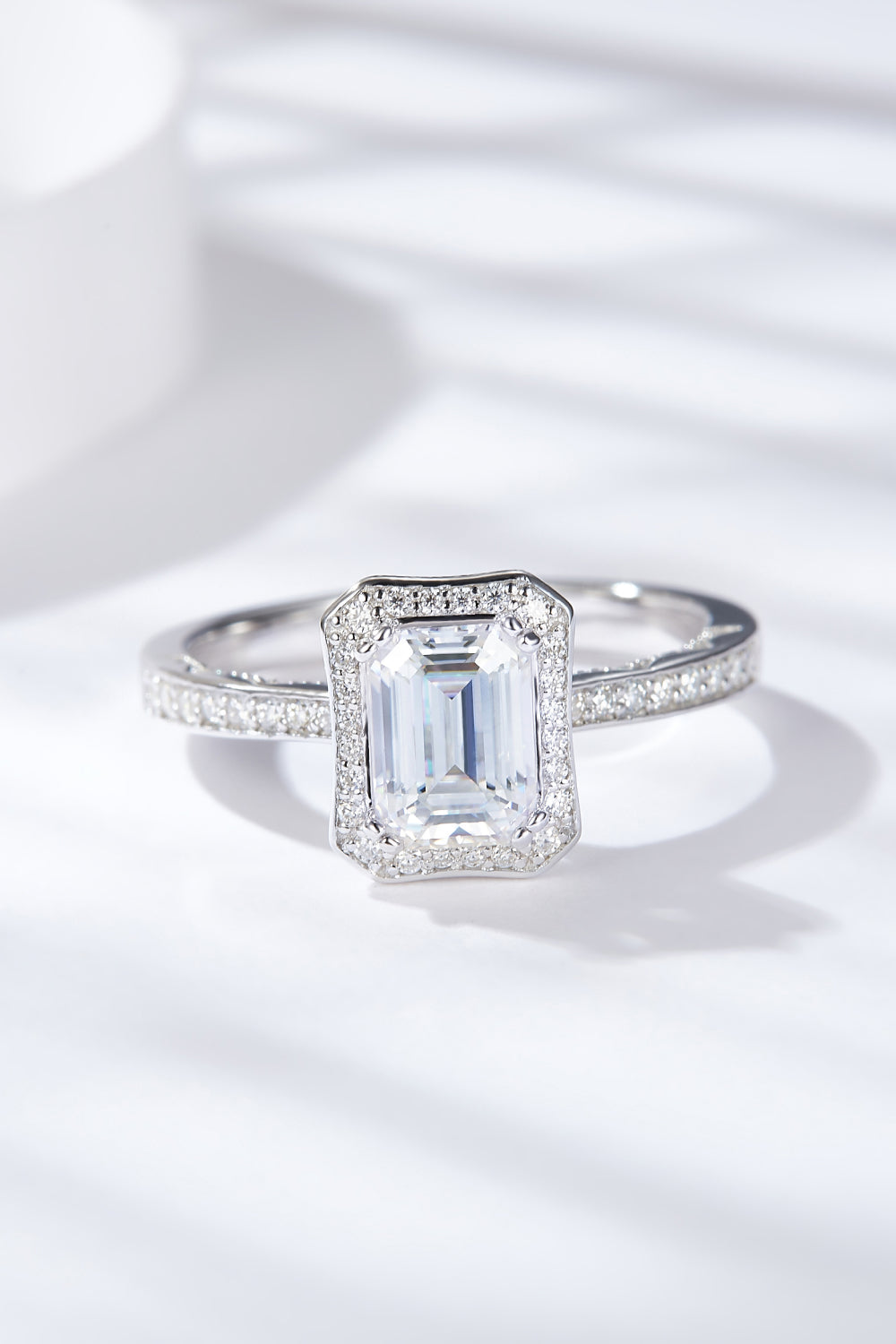 1 Carat Emerald-Cut Sparkala™ Platinum Over Pure Sterling Silver Halo Ring