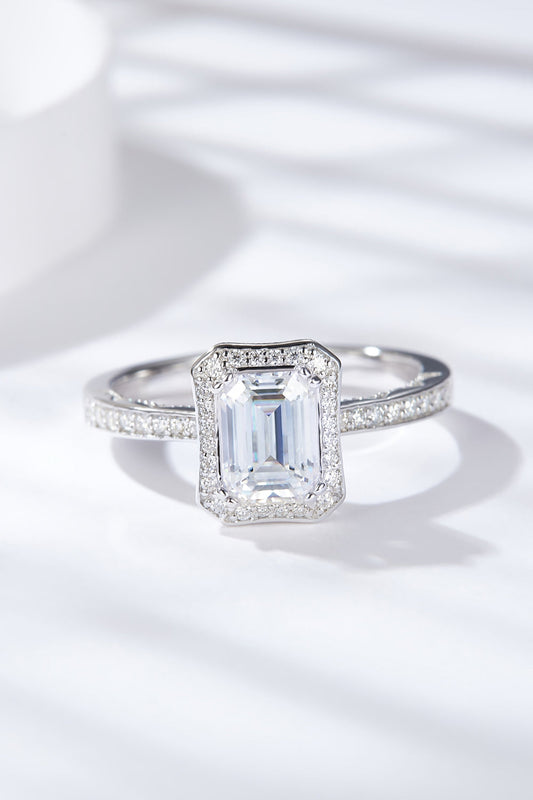 1 Carat Emerald-Cut Sparkala™ Platinum Over Pure Sterling Silver Halo Ring