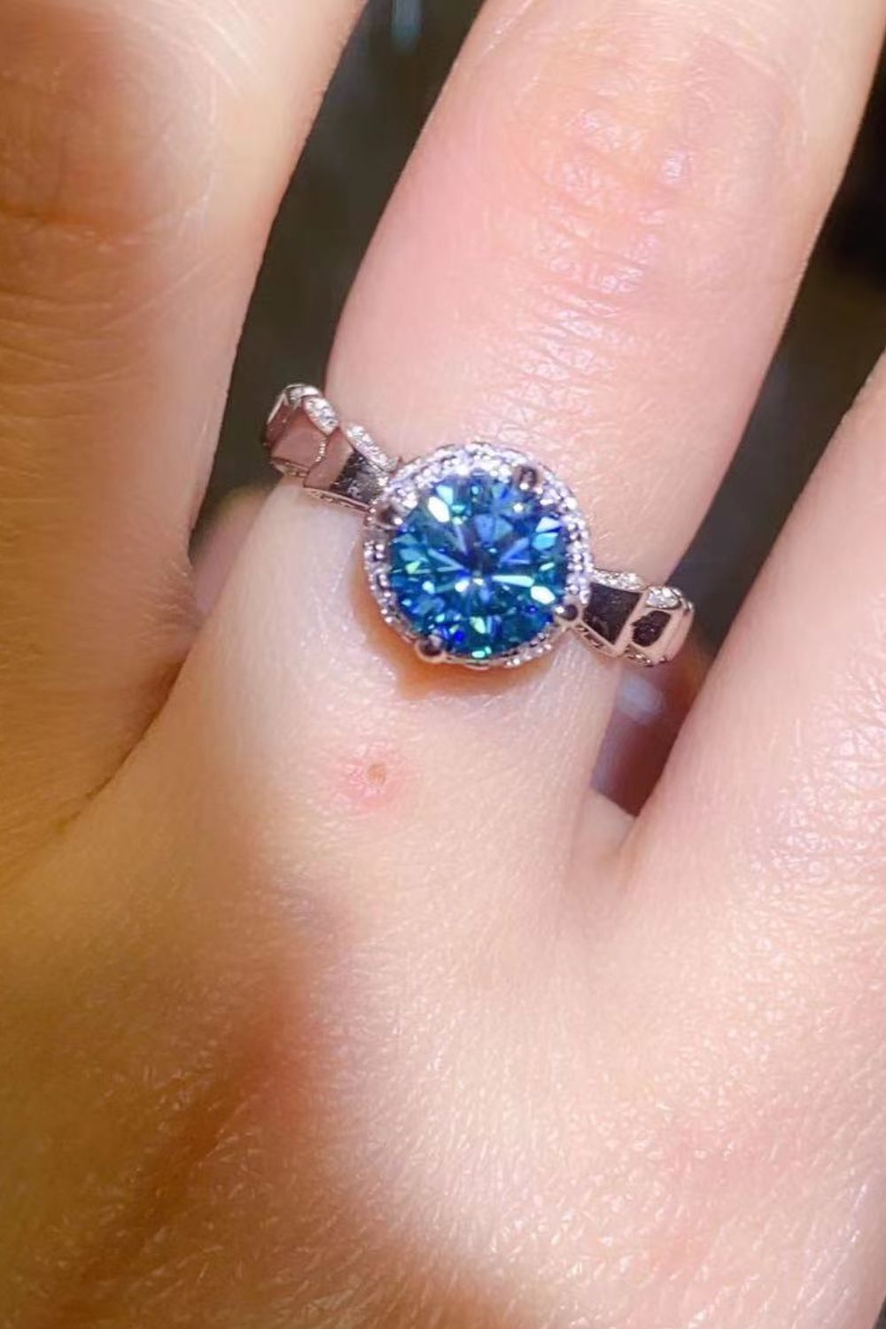 Platinum Over Pure Sterling Silver 1 Carat Blue Brilliant Round Cut Sparkala™ Cluster Ring