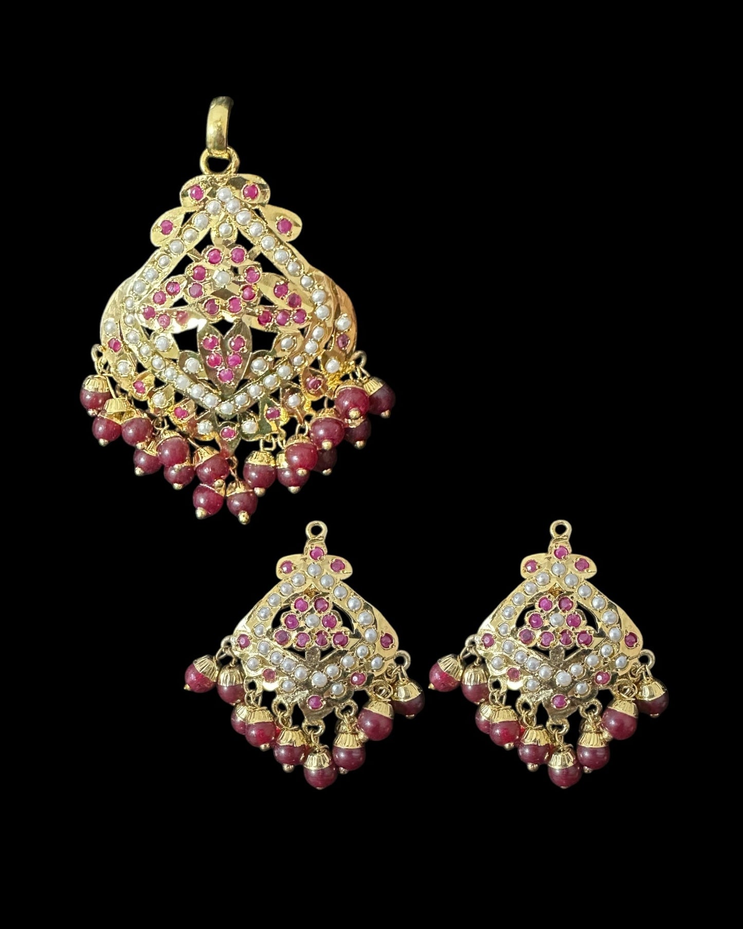 PS547 Ayeza jadau ruby pearl pendant set ( READY TO SHIP  )
