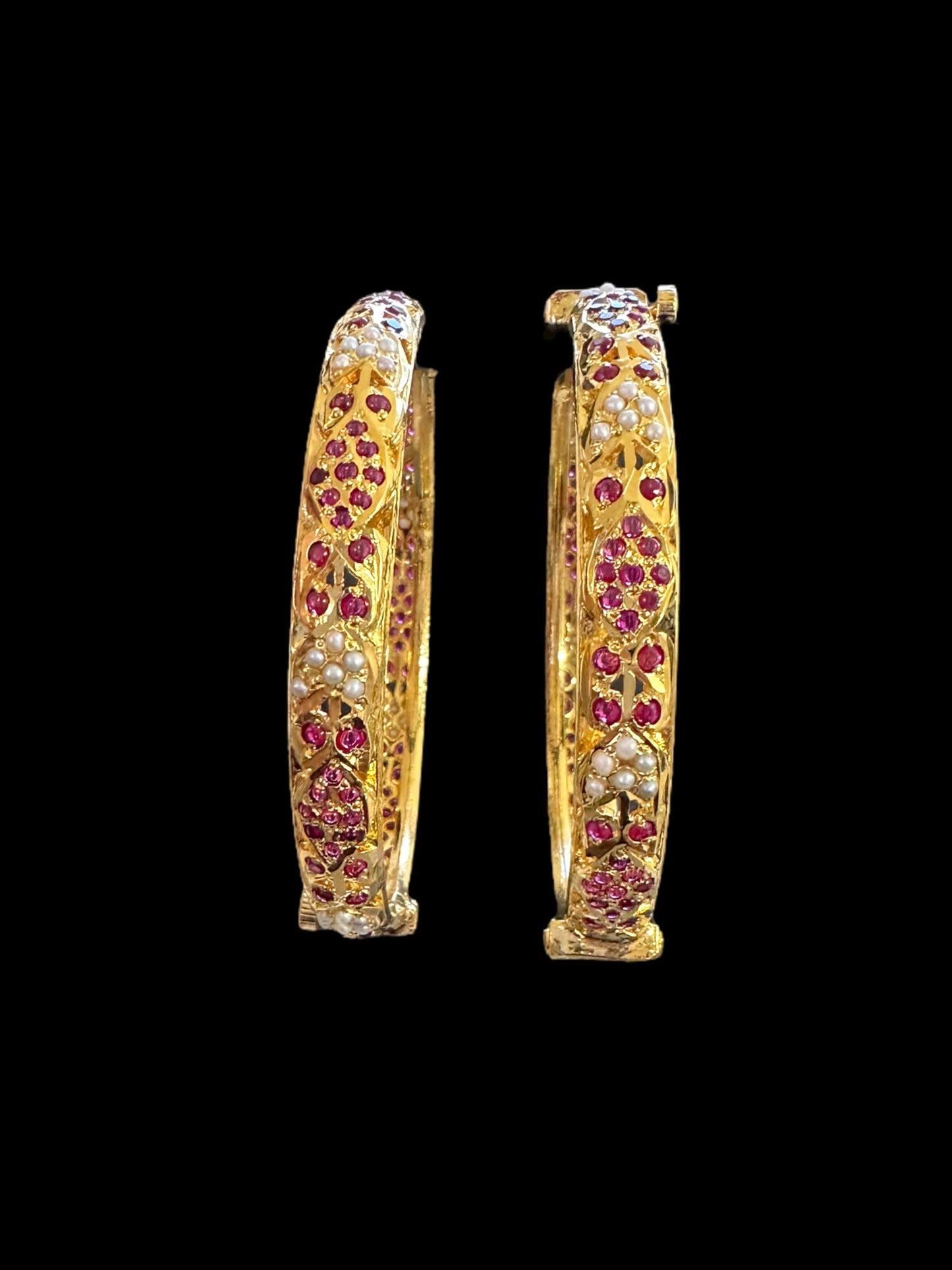 Ruby pearl Jadau gold plated silver bangles  ( READY TO SHIP)