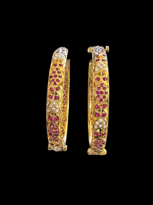 Ruby pearl Jadau gold plated silver bangles  ( READY TO SHIP)