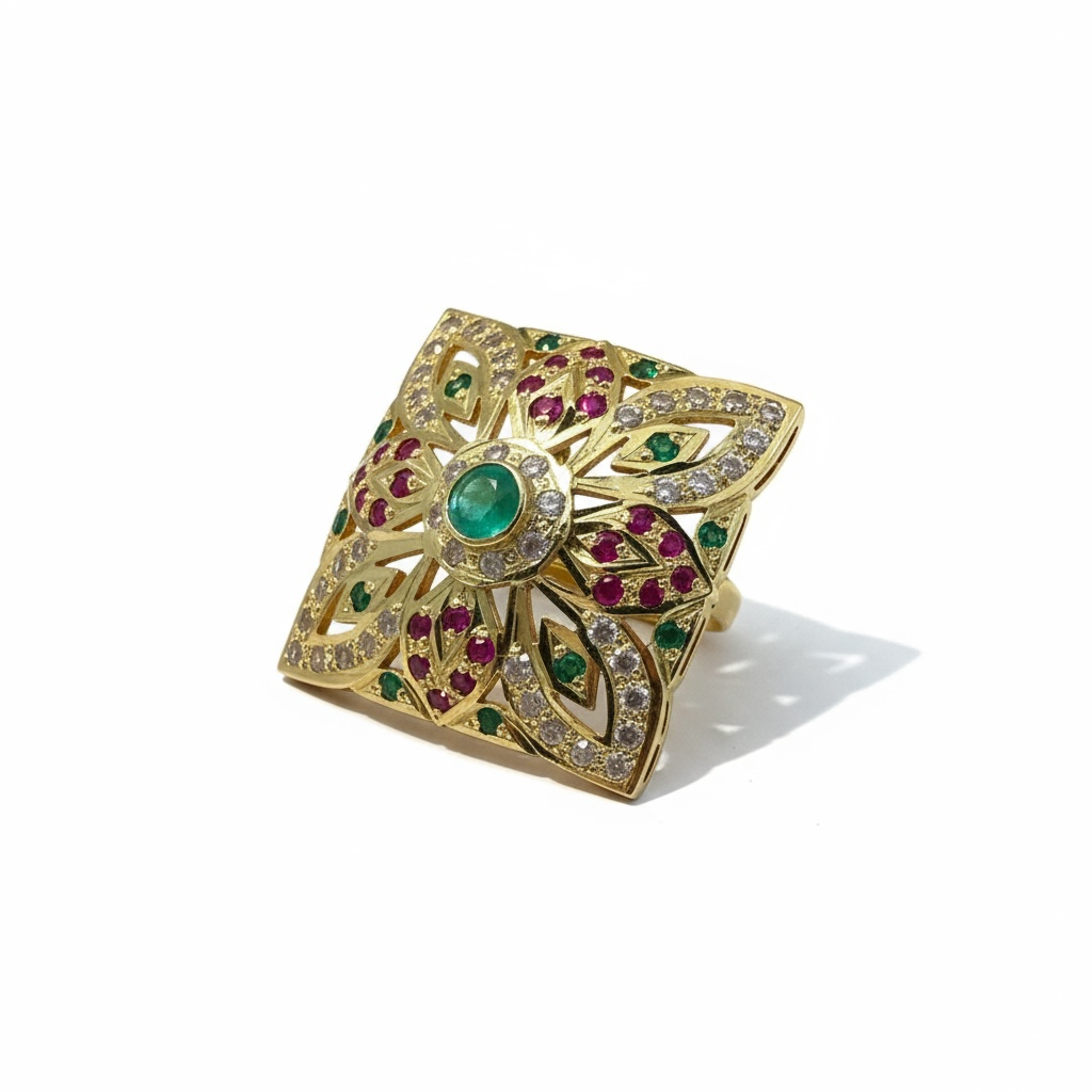 Ruby emerald gold plated silver ring ( SHIPS IN 5 WEEKS )
