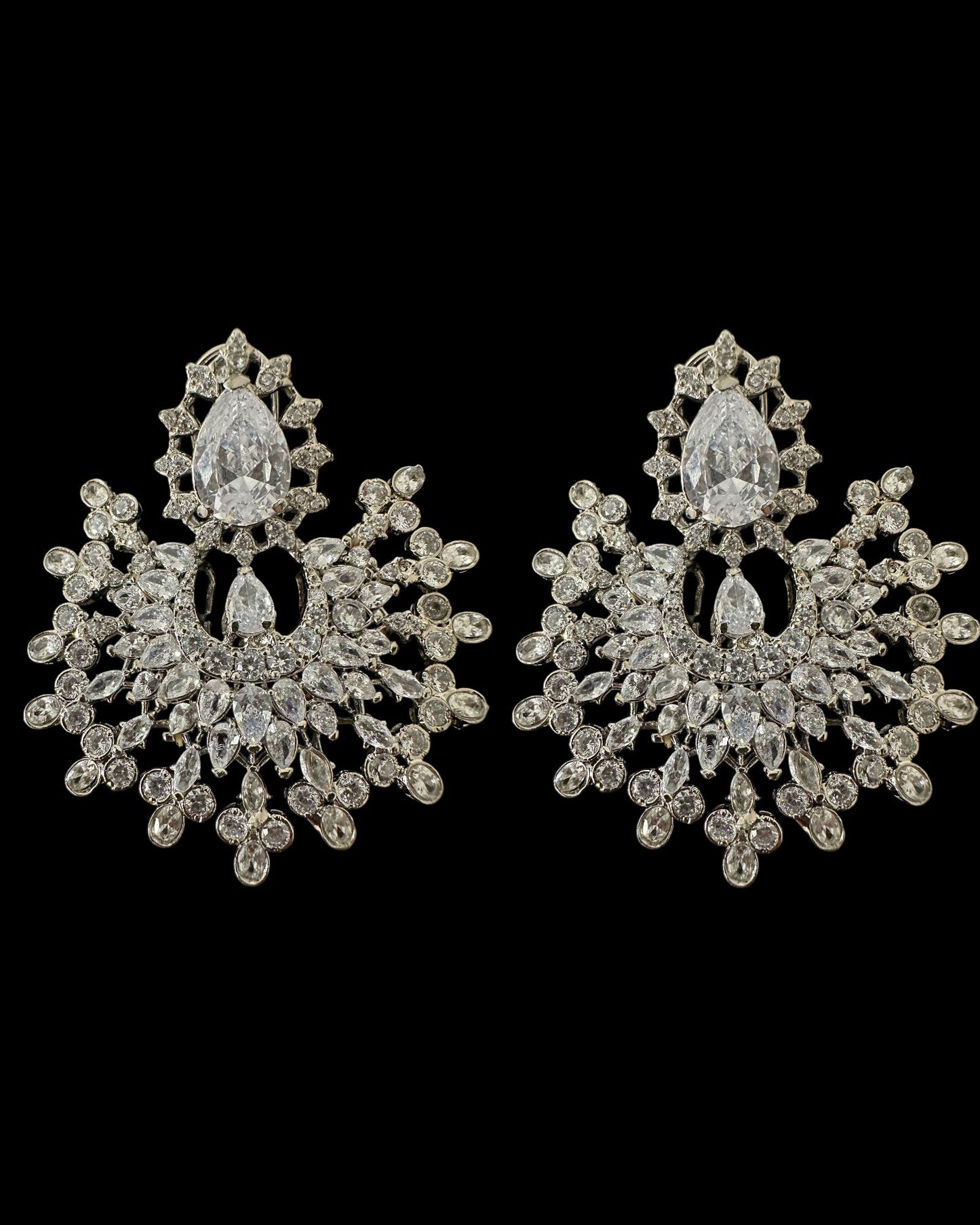 DJET95 Subhana silver plated chandbali earrings tika set  ( READY TO SHIP )