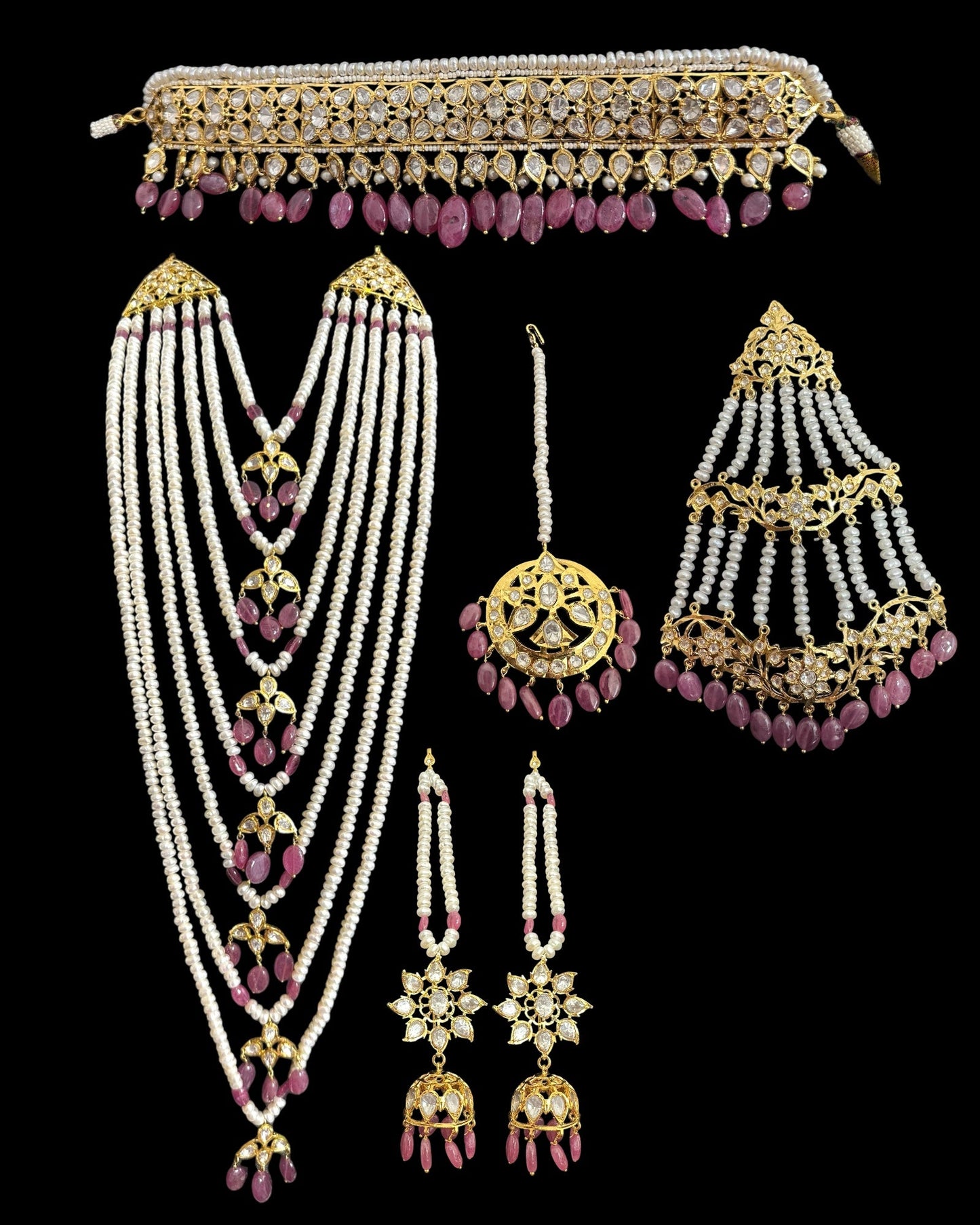 BR310 Bridal jadavi lacha , satlada  in moissanite and emeralds ( SHIPS IN 5 WEEKS )