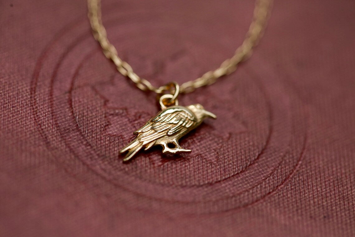Golden Raven Necklace – 14k Gold Filled Crow Charm on 16" Chain
