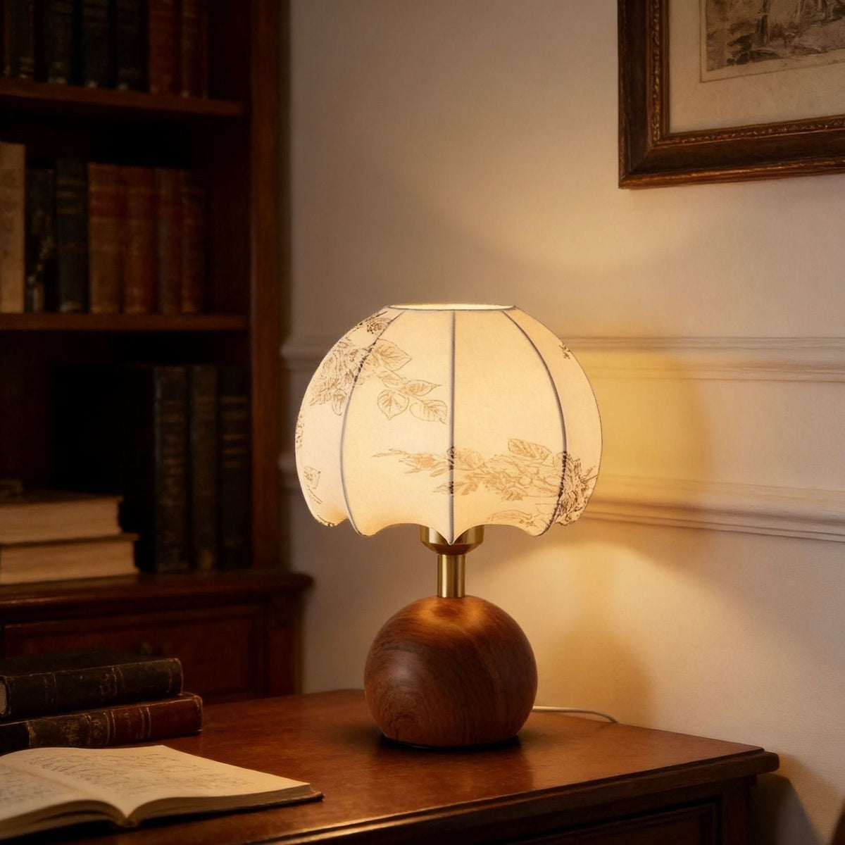 Wabi-Sabi Floral Chinese-Style Table Lamp – Warm Coffee-Toned Bedside & Study Light