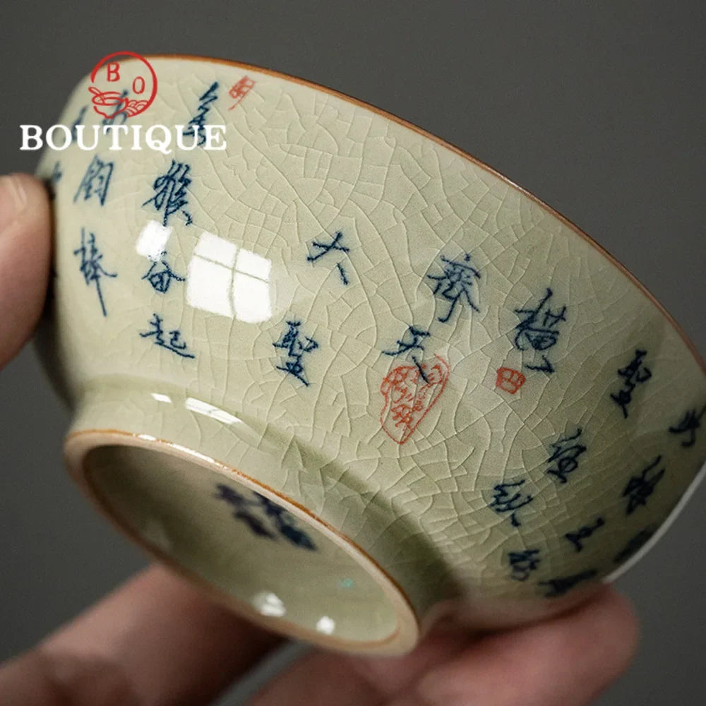100ml Old Pottery Clay Blue & White Teacup – Handcrafted Gongfu Master Cup