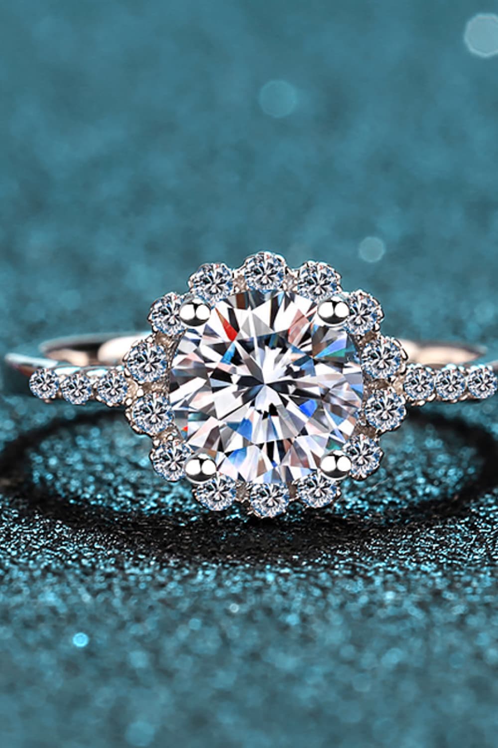 1 Carat Brilliant Round Cut Sparkala™ Rhodium-Plated Halo Ring
