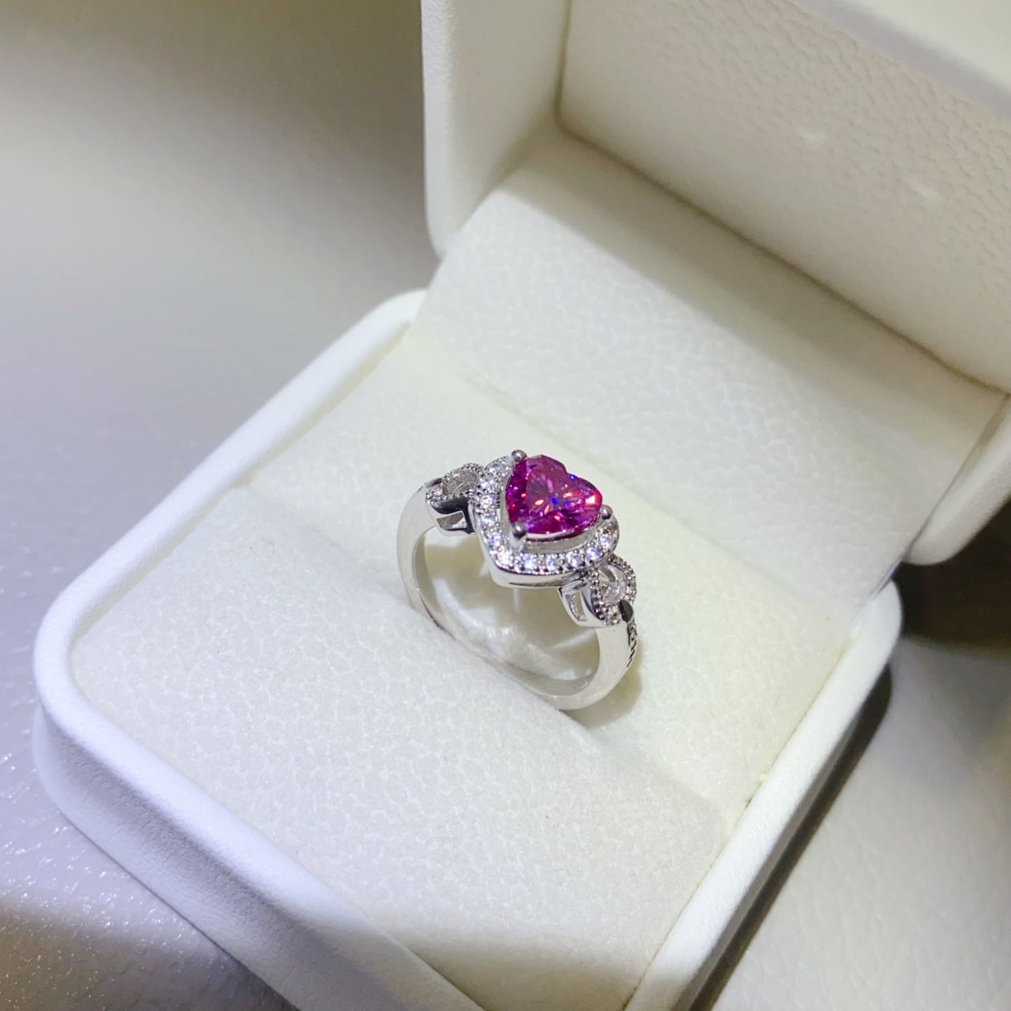 1 Carat Heart-Shaped Pink Pink Sparkala™ Pure Sterling Silver Ring