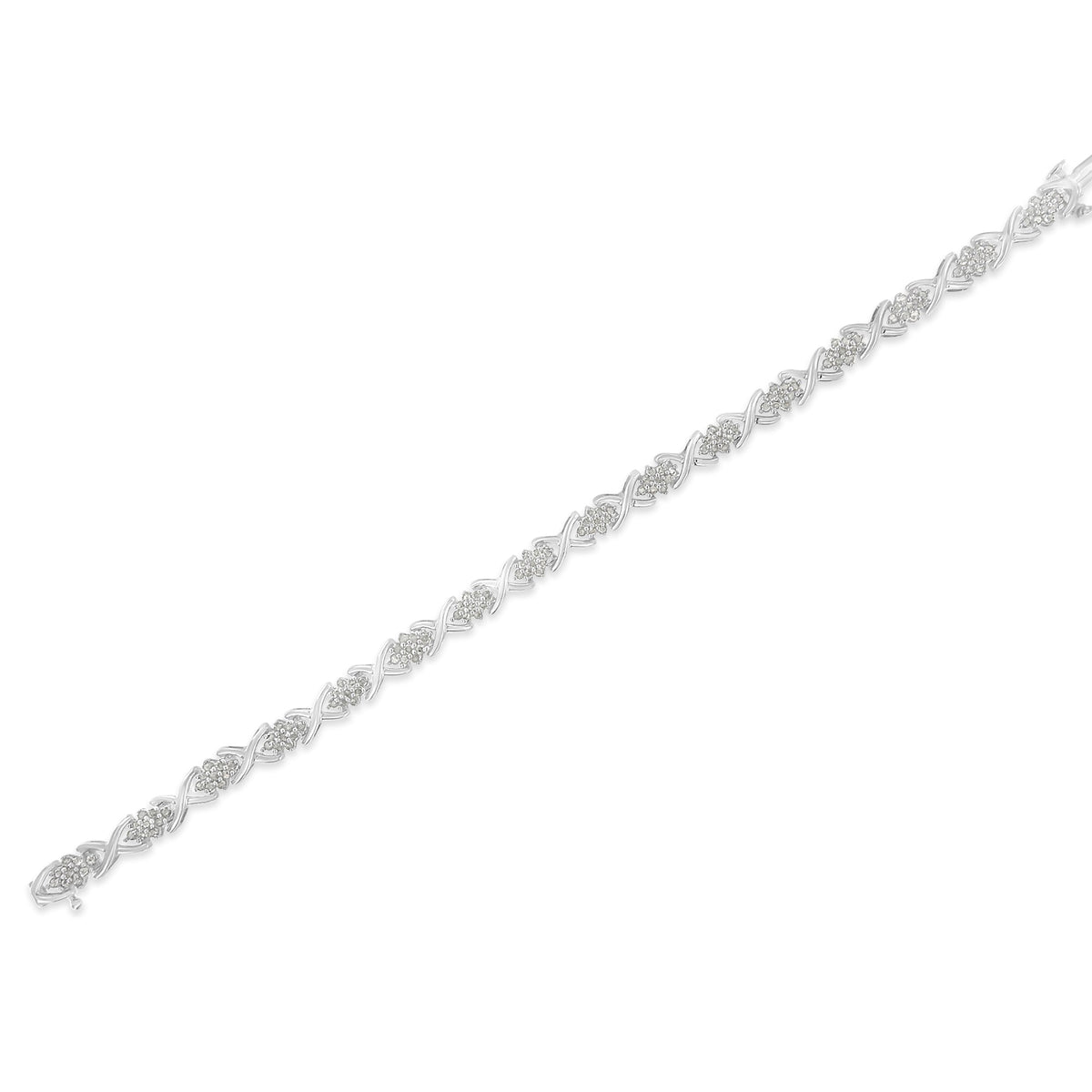.925 Sterling Silver 1-1/2 Cttw Diamond Cluster X Link 7" Tennis Bracelet (I-J color, I3 clarity)