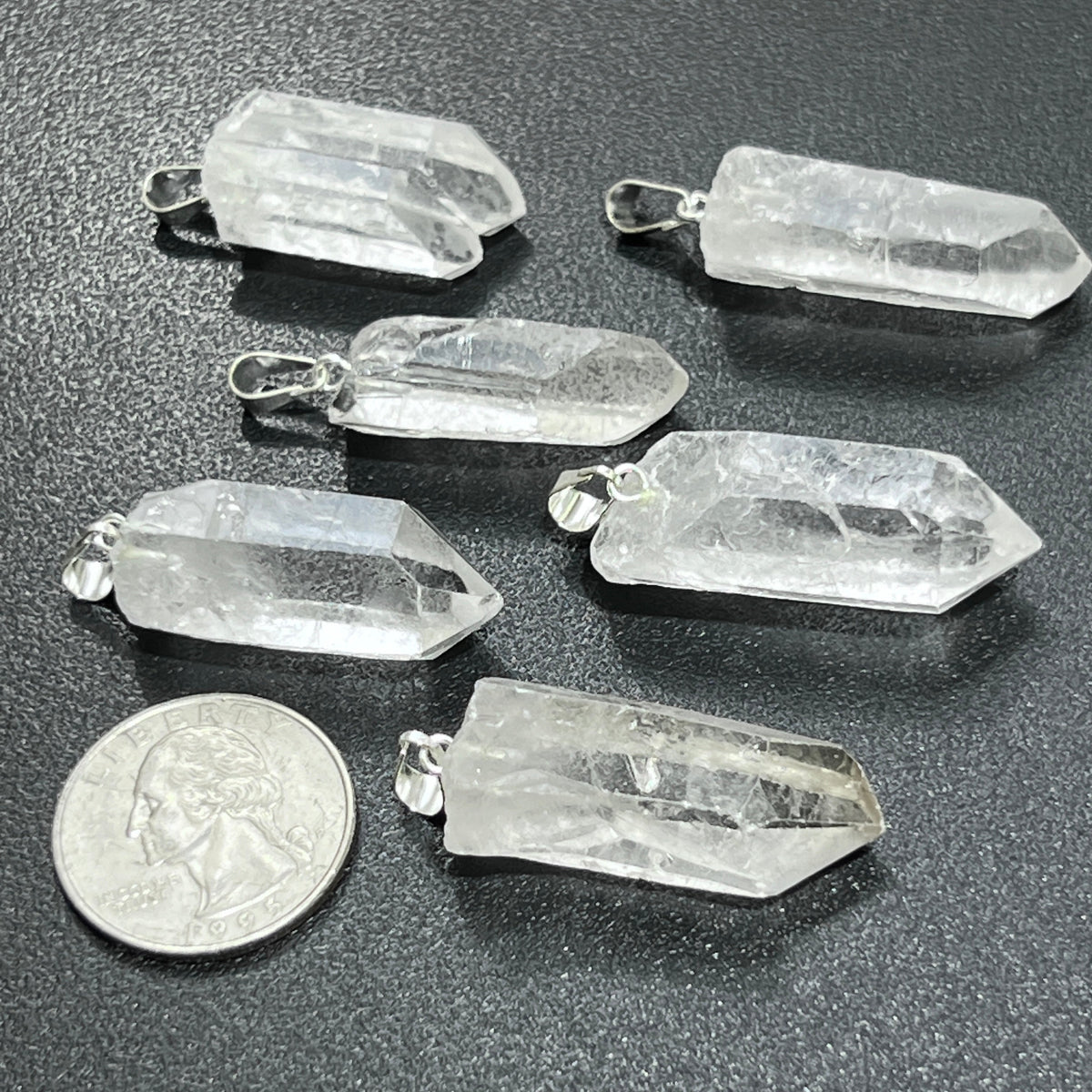 Raw Quartz Crystal Pendant Rough Clear Point (Silver Bail)