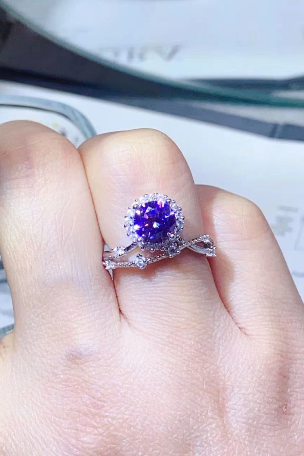 1 Carat Blue Brilliant Round Cut Sparkala™ Platinum Over Pure Sterling Silver Ring (Blue Or Purple)