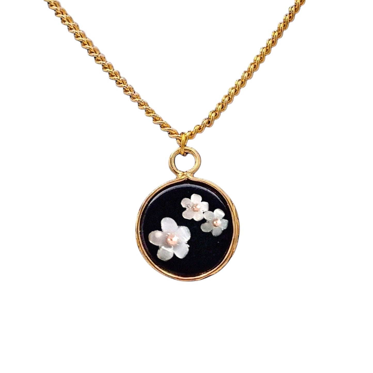18K Gold Plated Natural Stone Necklace with Color Changing Floral Design, Black Obsidian, Amazonite, Rose Quartz, UV Reactive