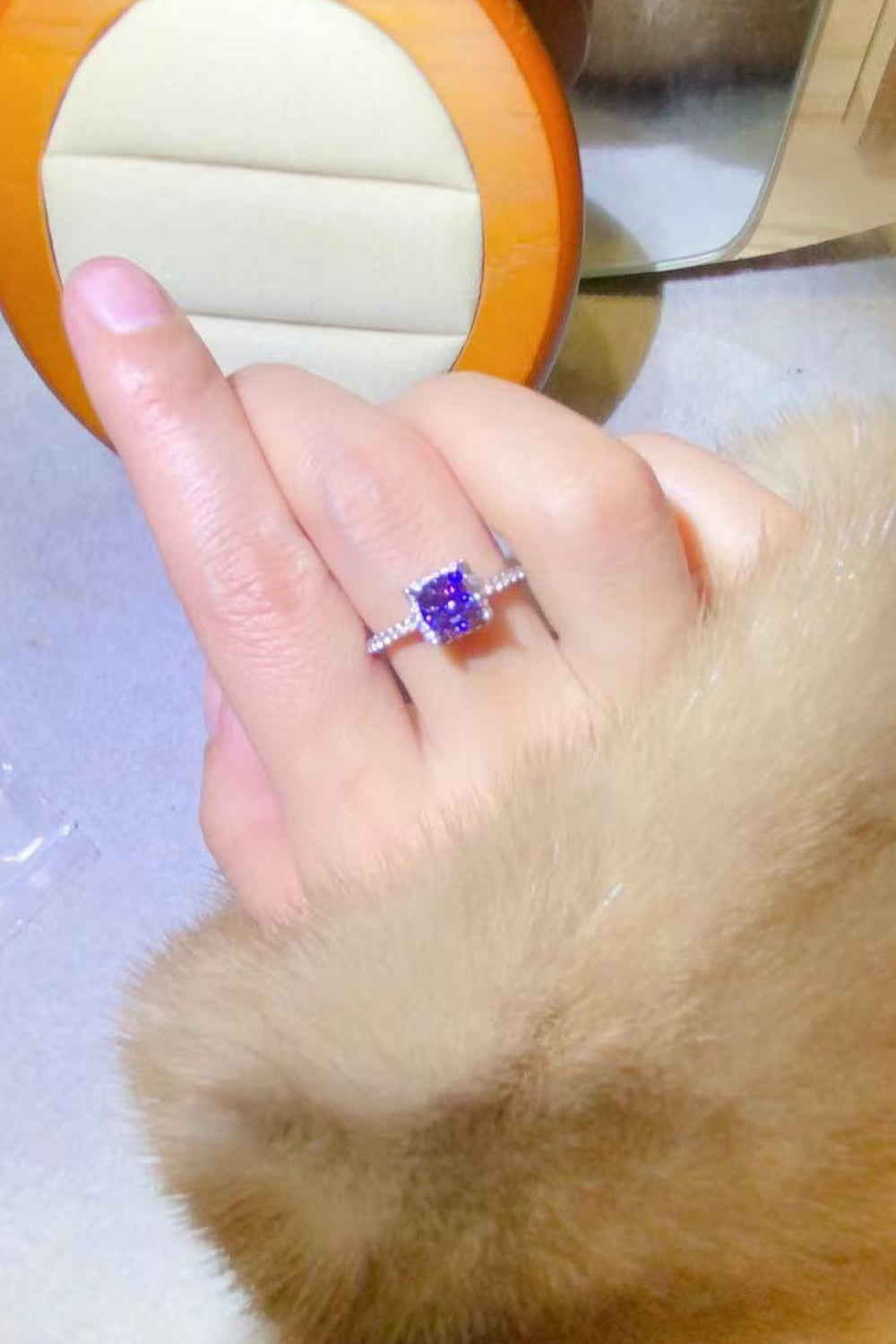 1 Carat Purple Sparkala™ Platinum-Plated Square Ring