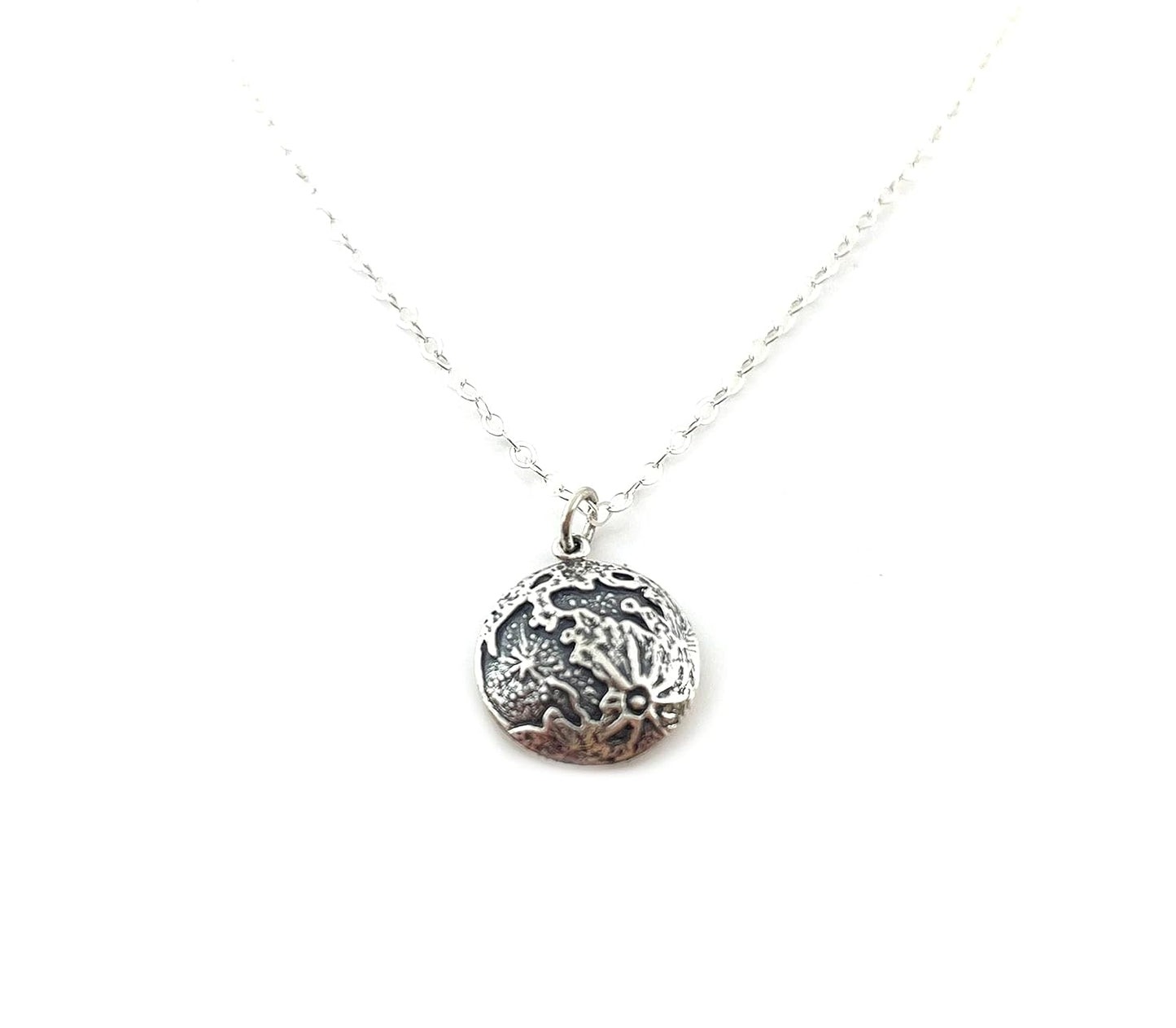 Full Moon Pendant Necklace – Sterling Silver, 18-Inch Chain