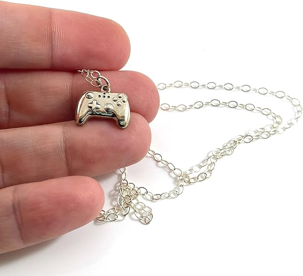 Sterling Silver Game Controller Necklace – Gamer Charm Necklace – 18" Cable Chain