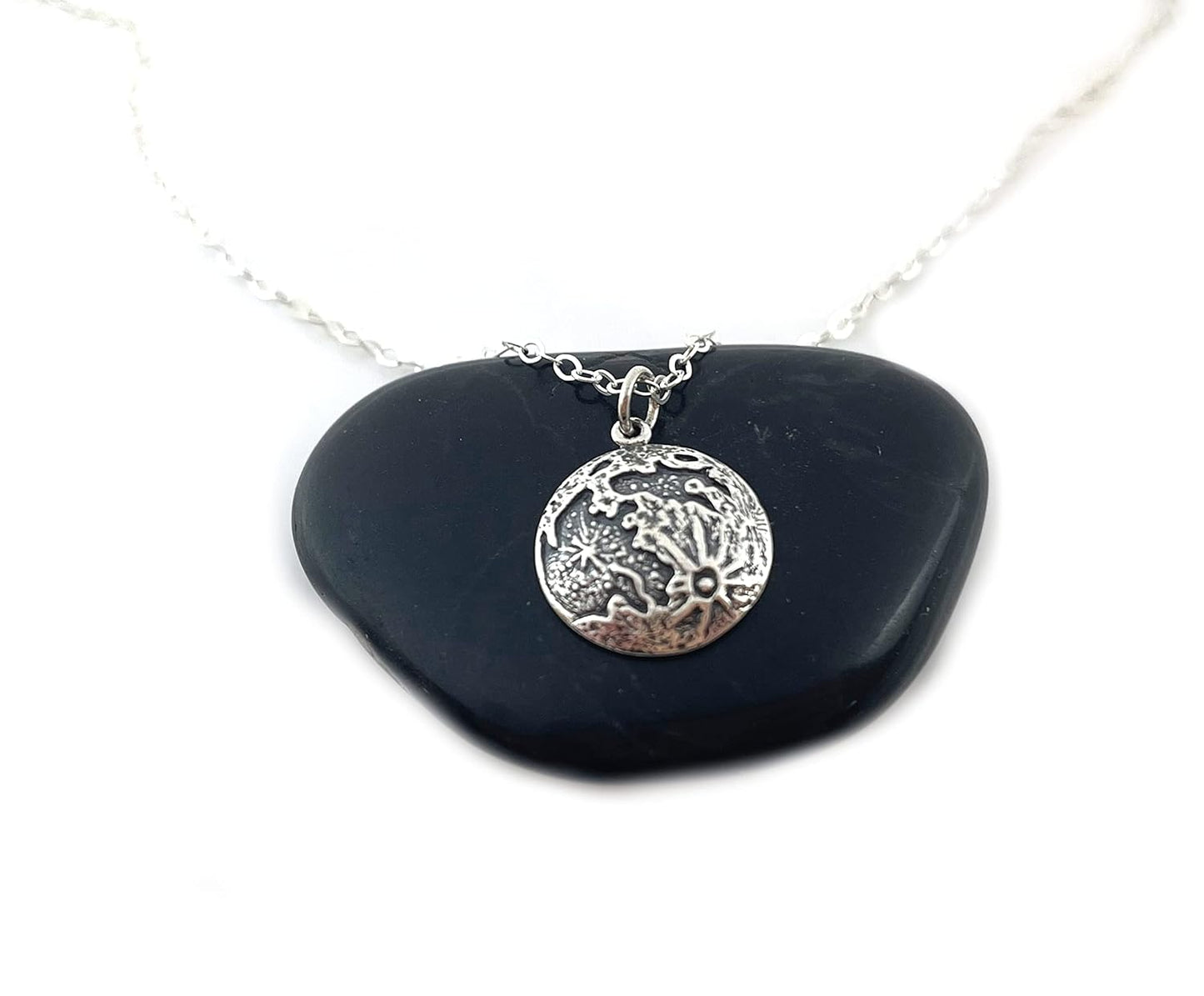 Full Moon Pendant Necklace – Sterling Silver, 18-Inch Chain