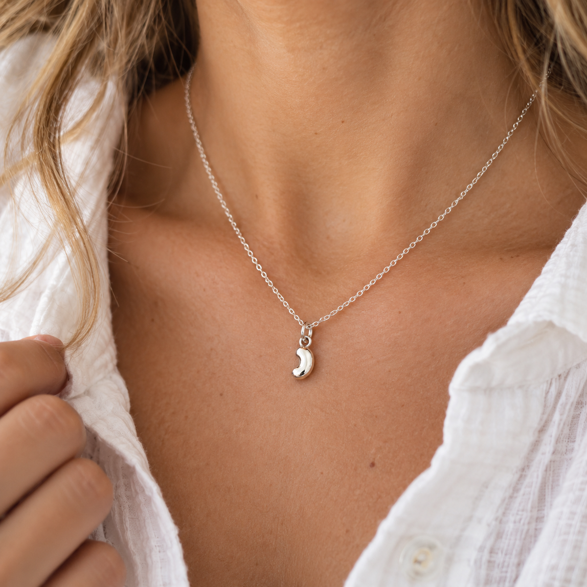 Tiny Sterling Silver Bean Necklace