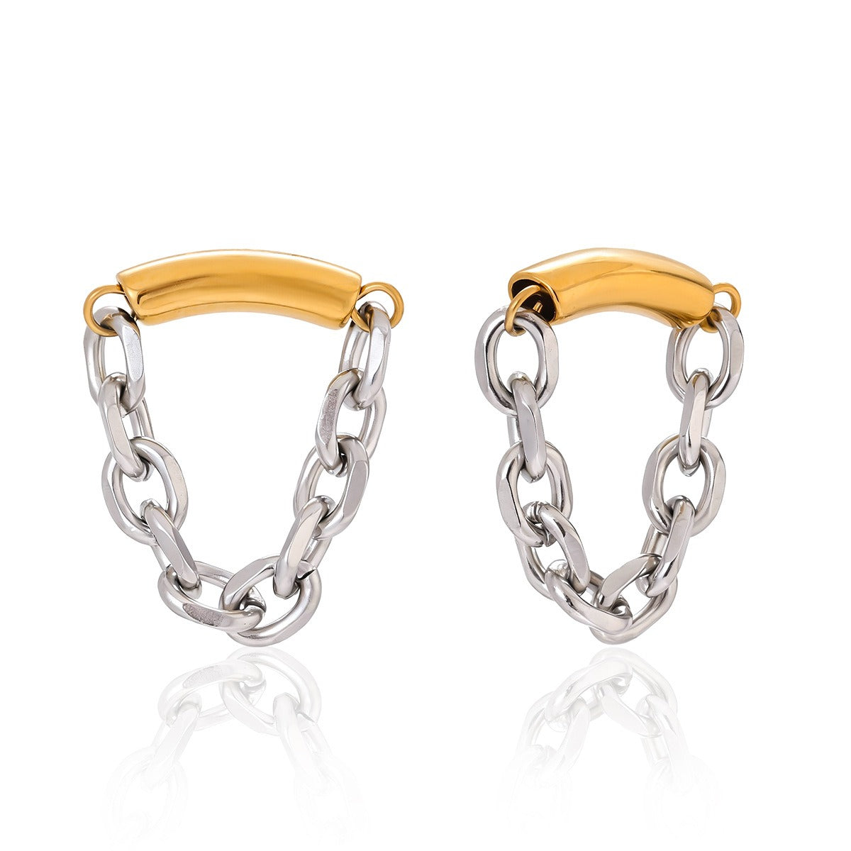 18K gold and S925 silver two-tone tassel ear cuff earring