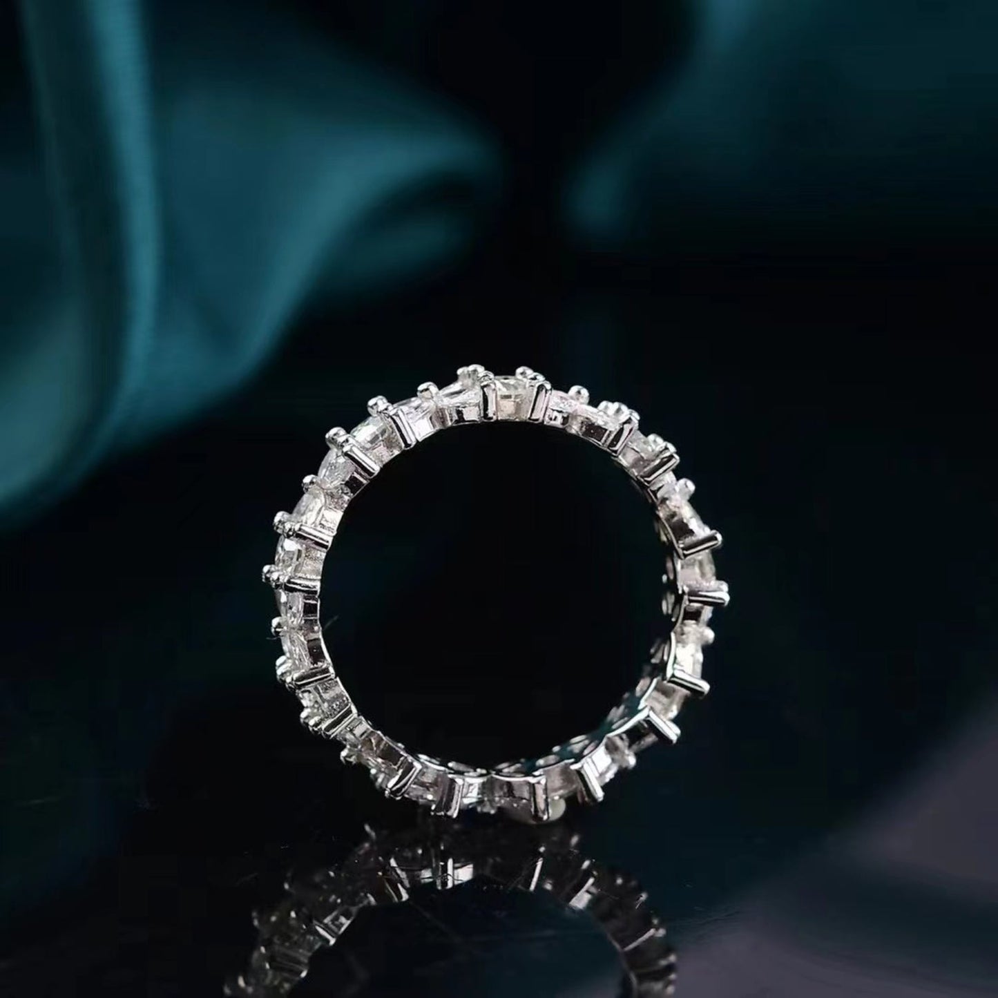 Sparkala™ Floral and Round Eternity Platinum Over Pure Sterling Silver Ring