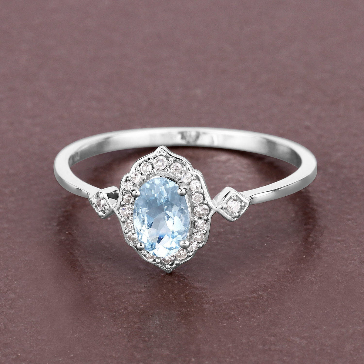 0.48 Carat Genuine Aquamarine and White Diamond 14K White Gold Ring