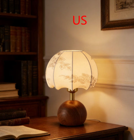 Wabi-Sabi Floral Chinese-Style Table Lamp – Warm Coffee-Toned Bedside & Study Light