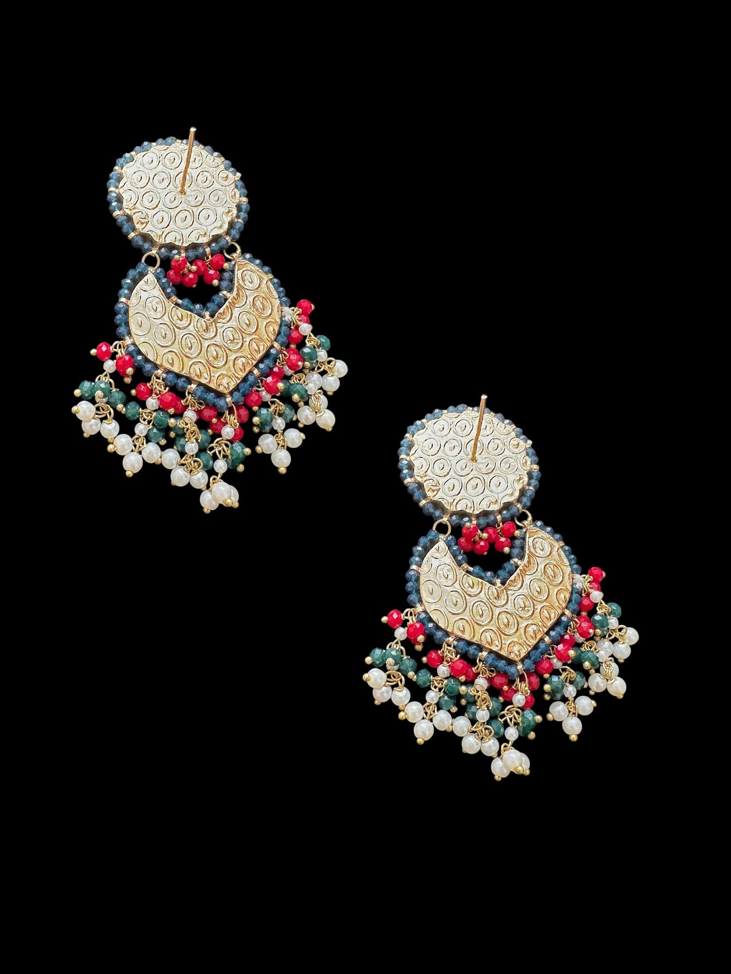 DER639  Sapphire ruby emerald thapa kundan earrings ( READY TO SHIP )