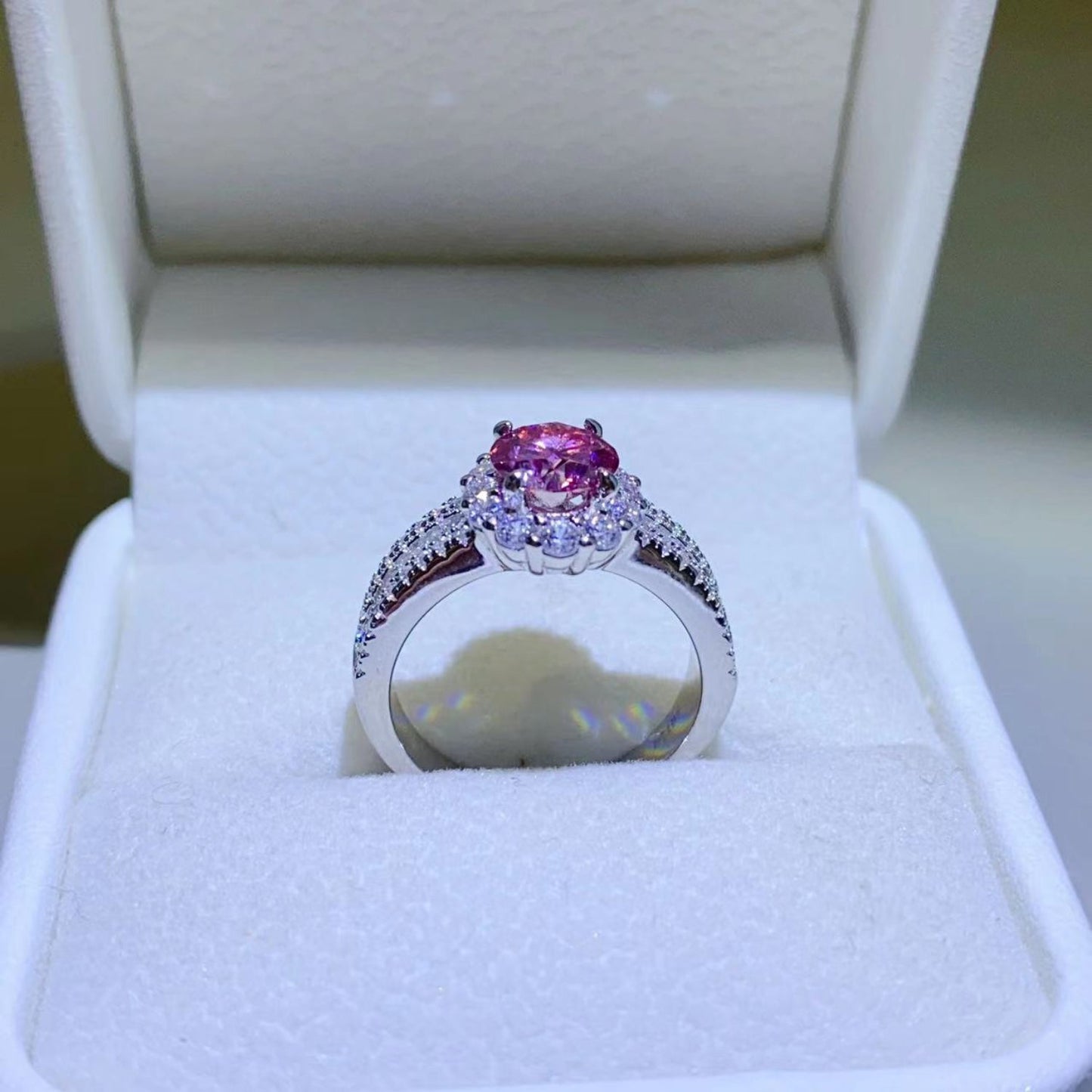 1 Carat Fuschia Red Sparkala™ Pure Sterling Silver Halo Ring