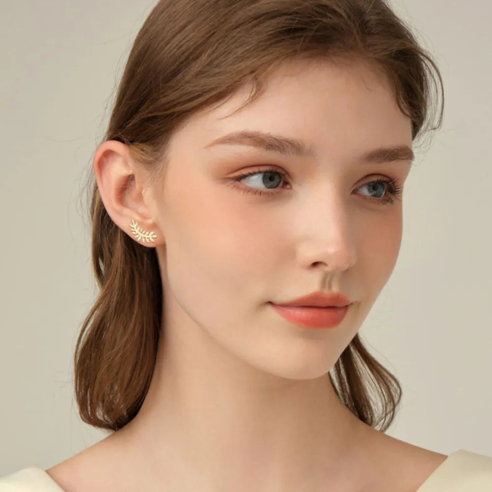 Sparkala™ 925 Sterling Silver Leaf Shape Stud Earrings